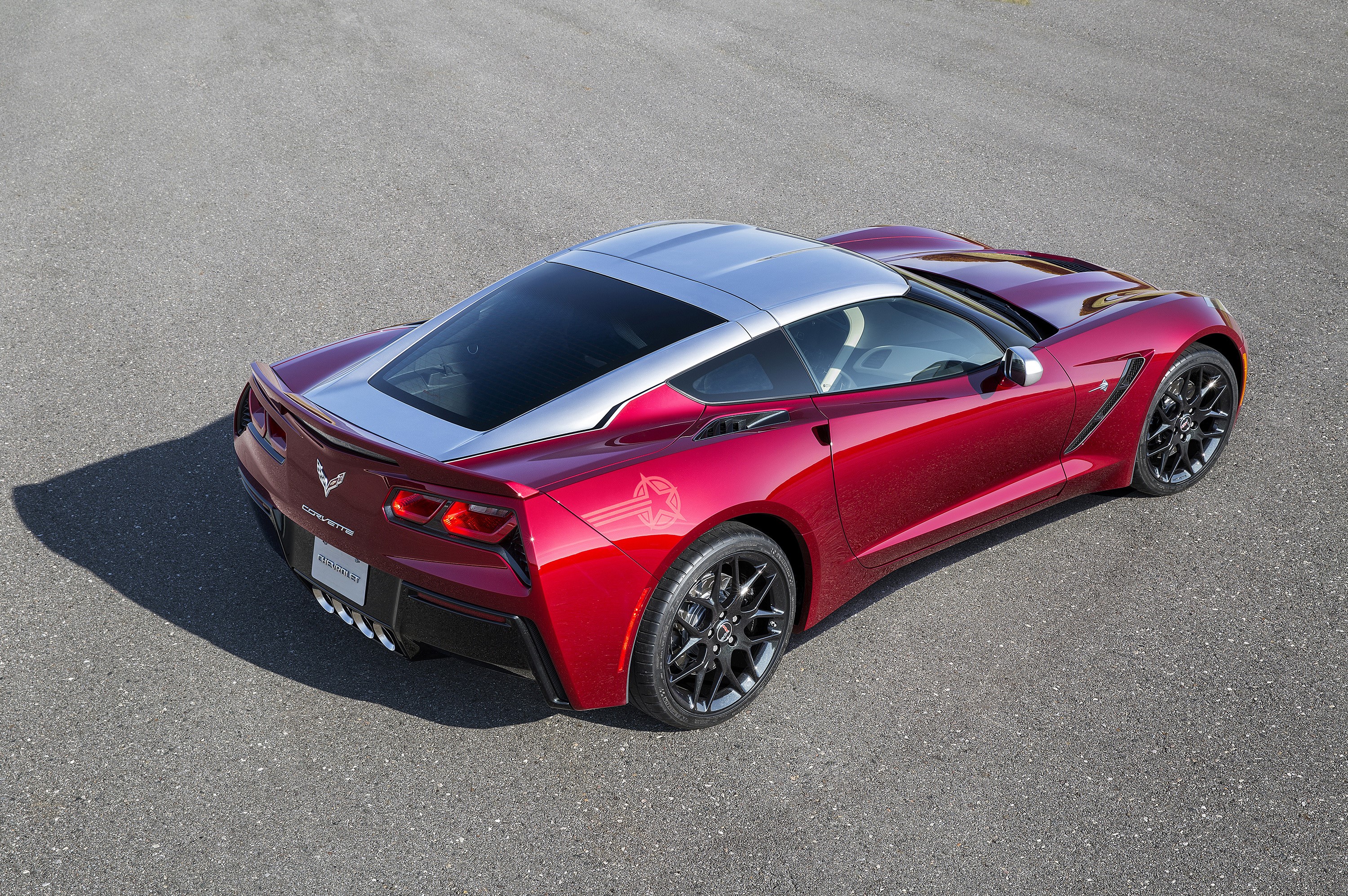 Red Chevrolet Corvette C7 Stingray with Silver Roof HD Wallpaper
