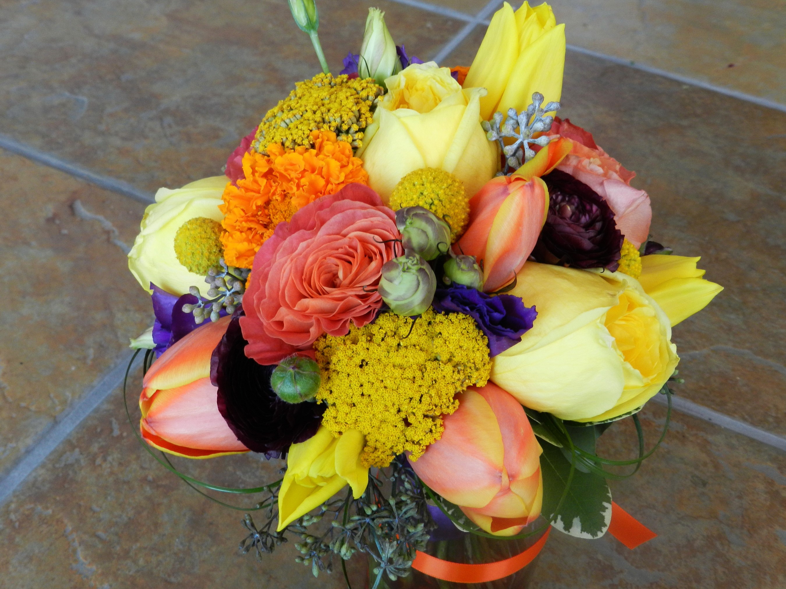 Colorful floral bouquet with roses and tulips HD Wallpaper
