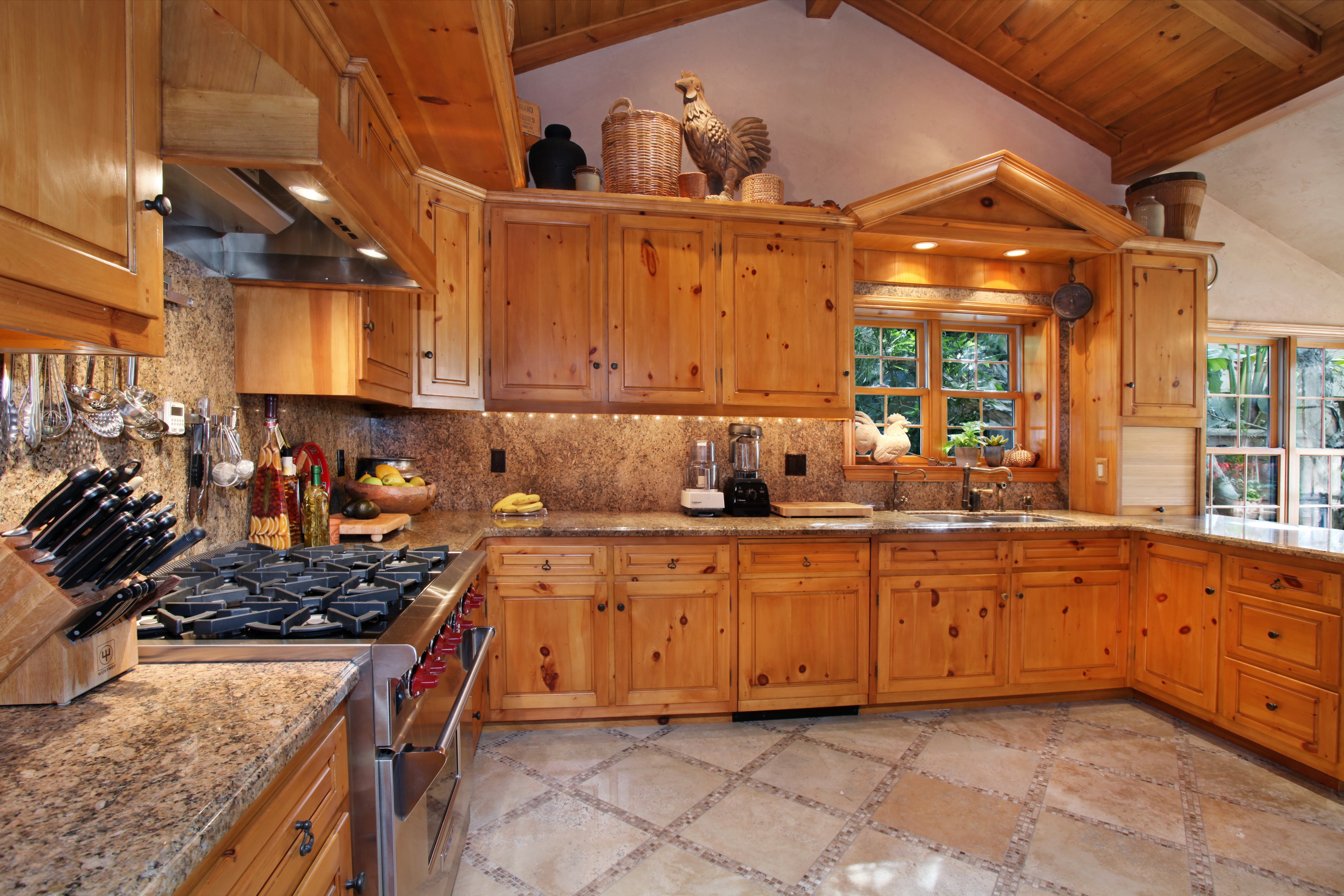 Rustic Pine Kitchen with Granite Countertops HD Wallpaper