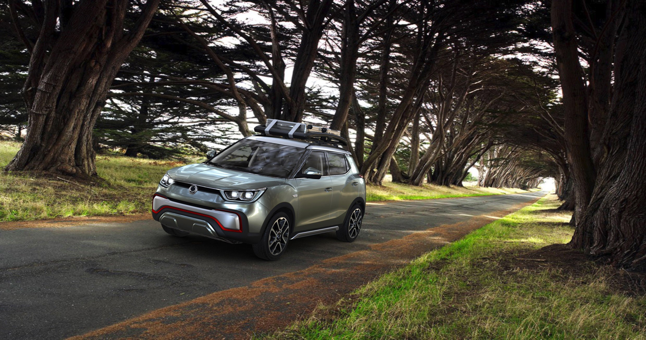 2014 SsangYong XIV-Adventure concept car in a forest tunnel HD Wallpaper