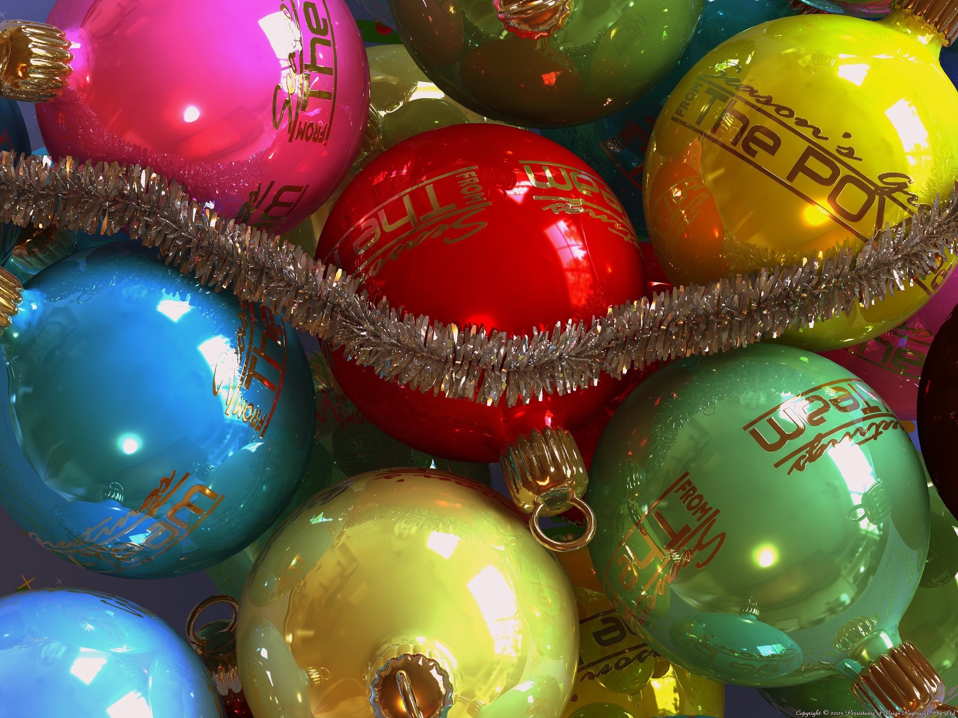 Christmas Ornaments with Tinsel HD Wallpaper