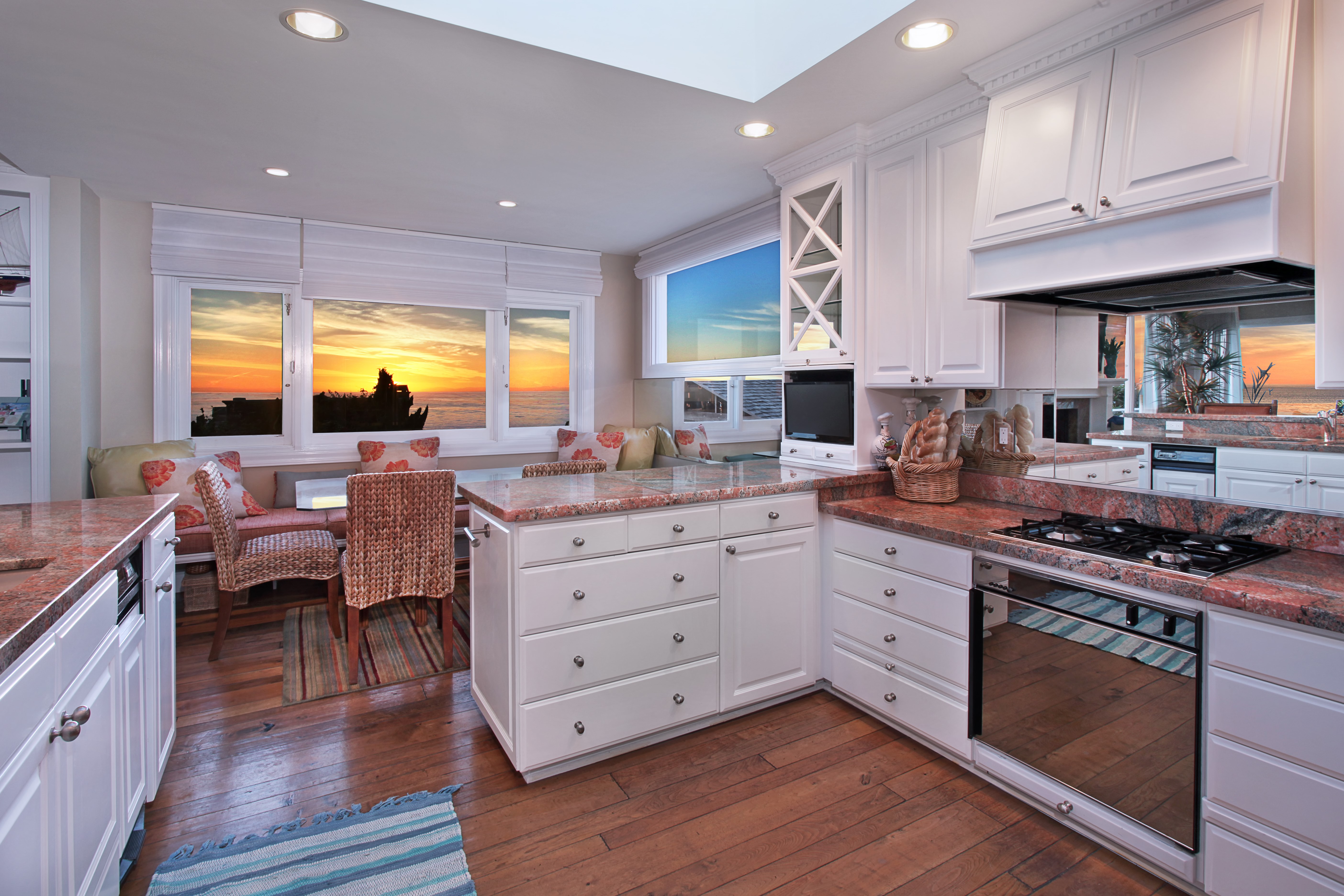 Kitchen with ocean view at sunset HD Wallpaper