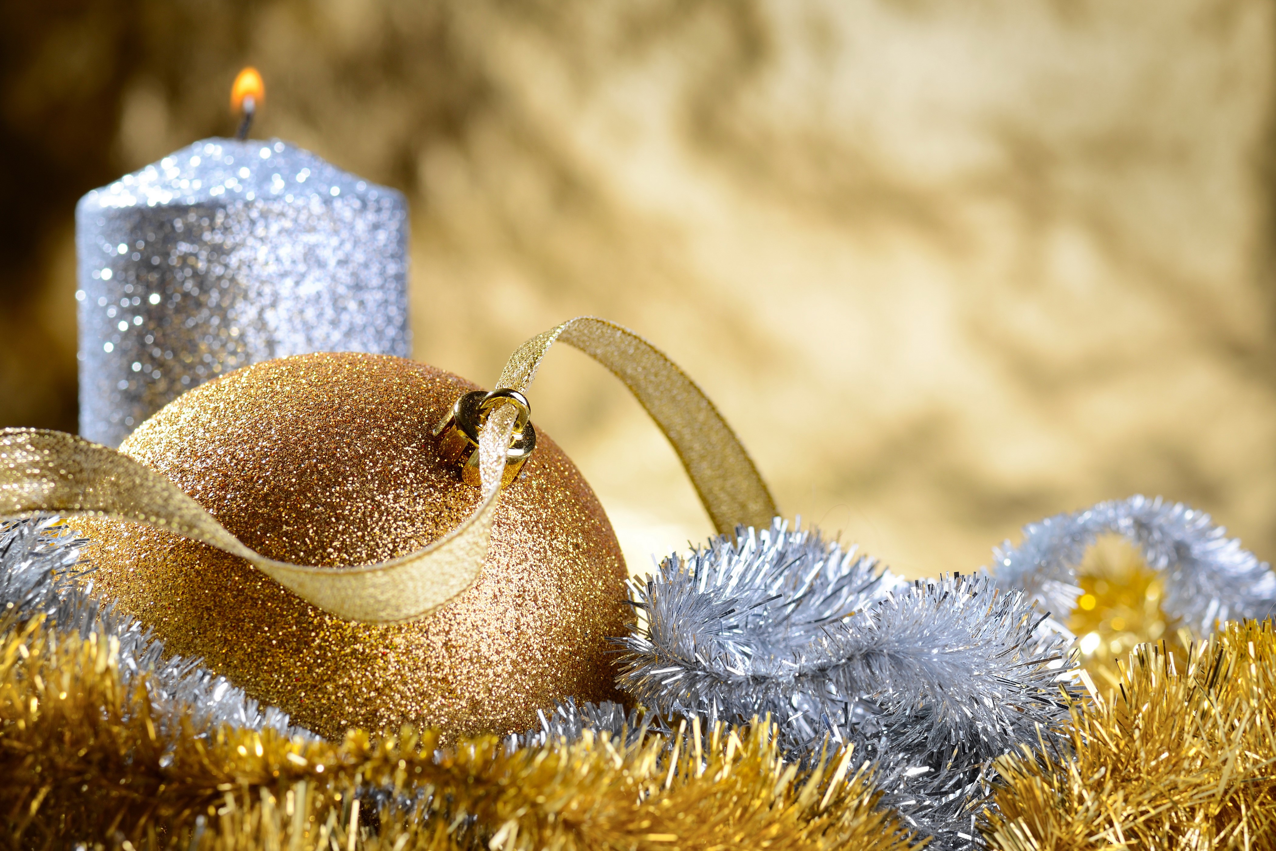 Christmas Decorations with Candle and Ornaments HD Wallpaper