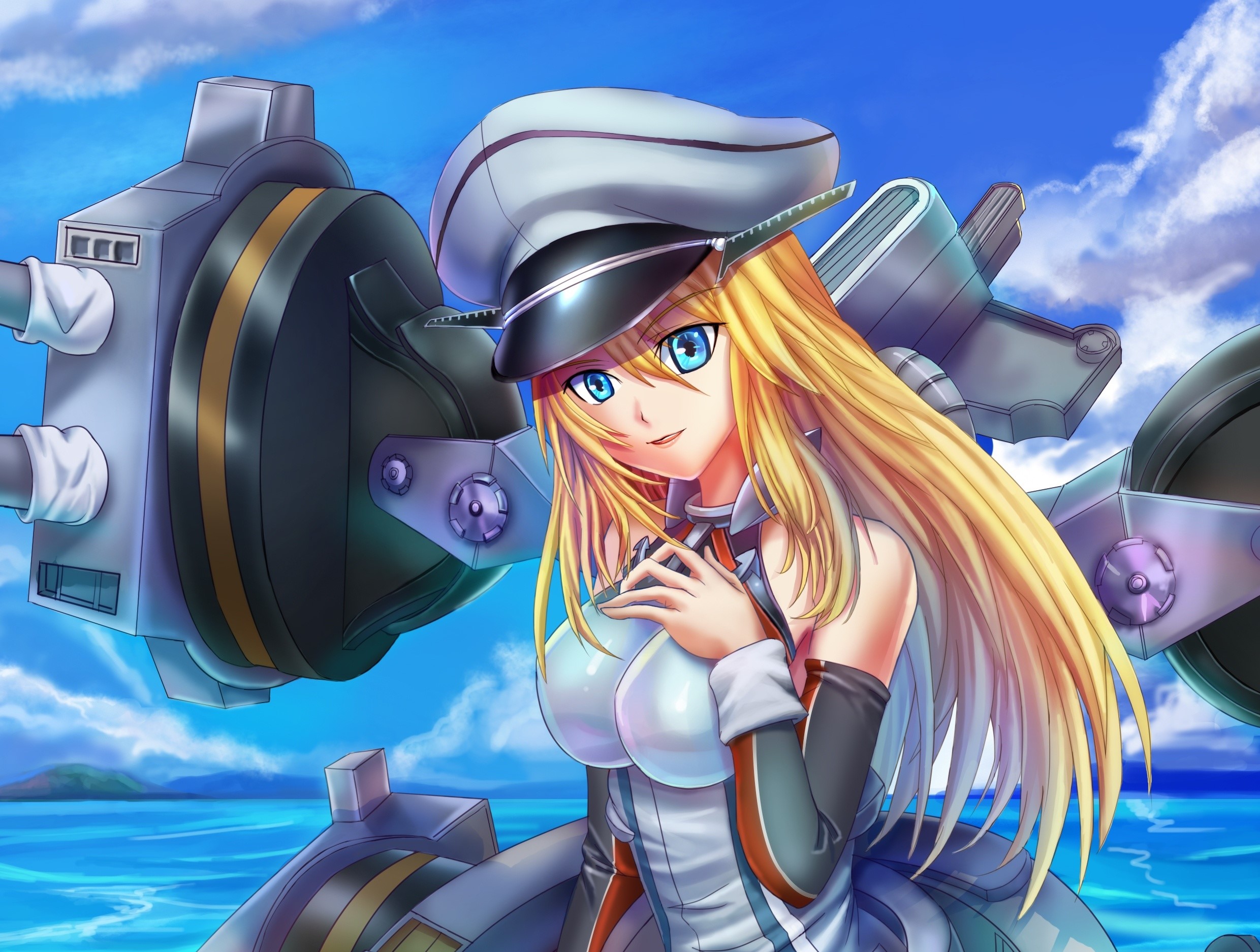 Bismarck from Kantai Collection wearing a hat HD Wallpaper