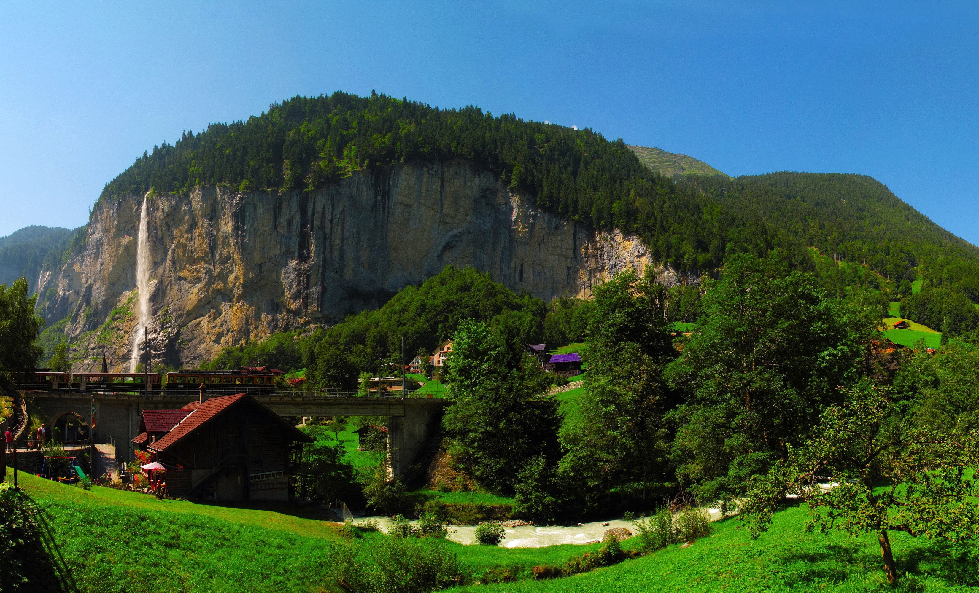 Lauterbrunnen Waterfall and Village in Switzerland HD Wallpaper