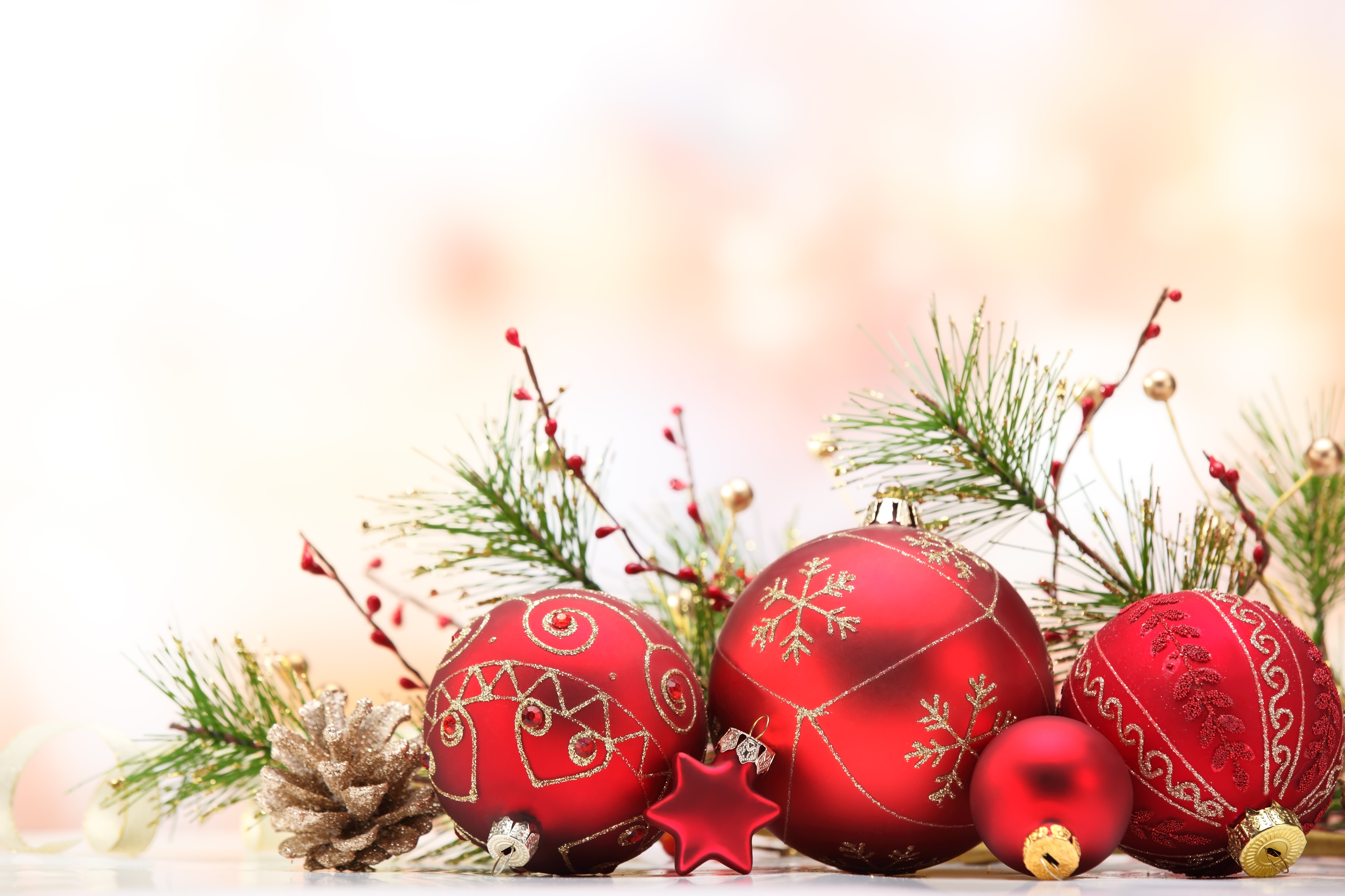 Christmas Ornaments and Pine Cone HD Wallpaper