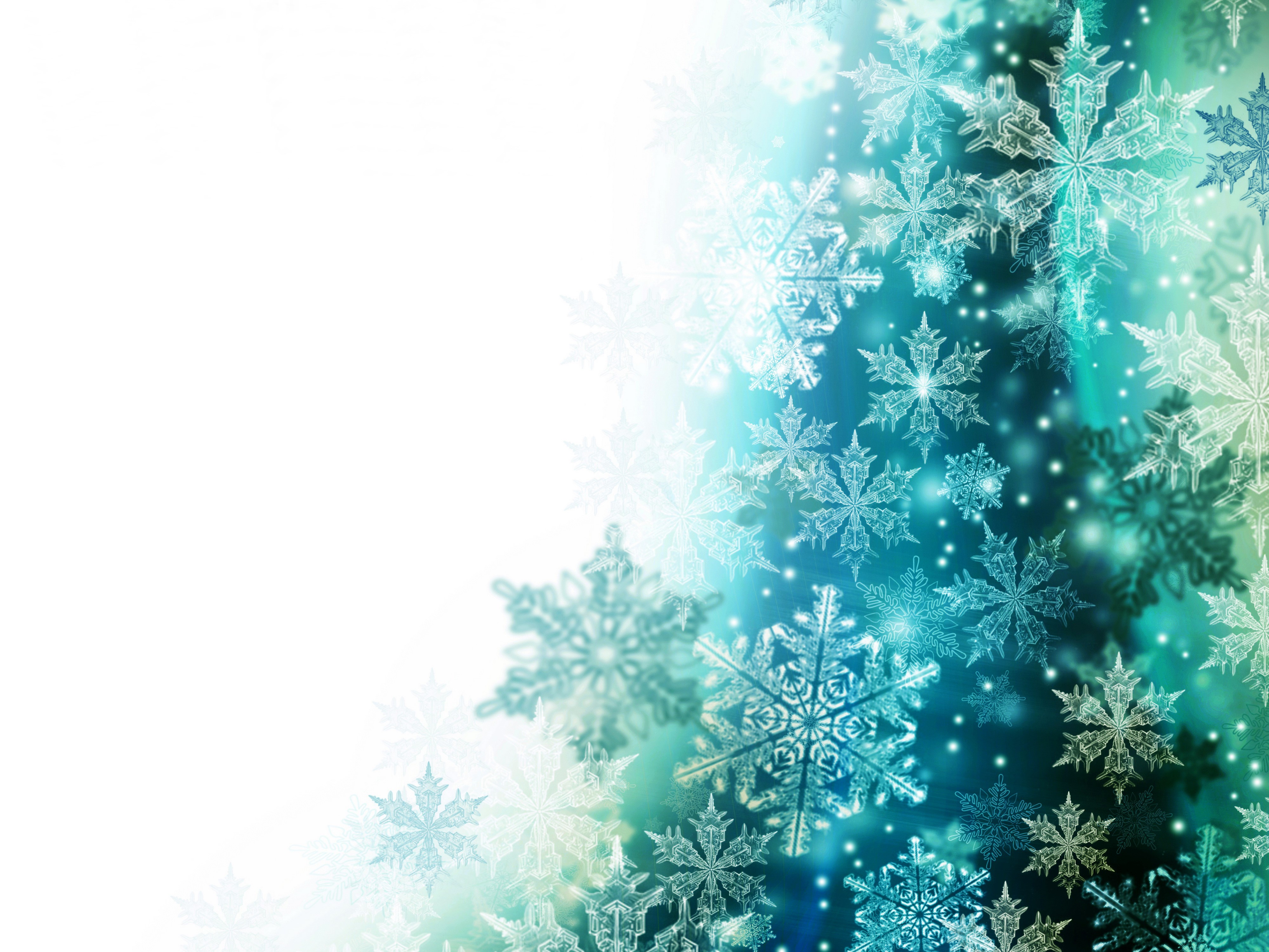 Snowflakes on a blue and green background HD Wallpaper