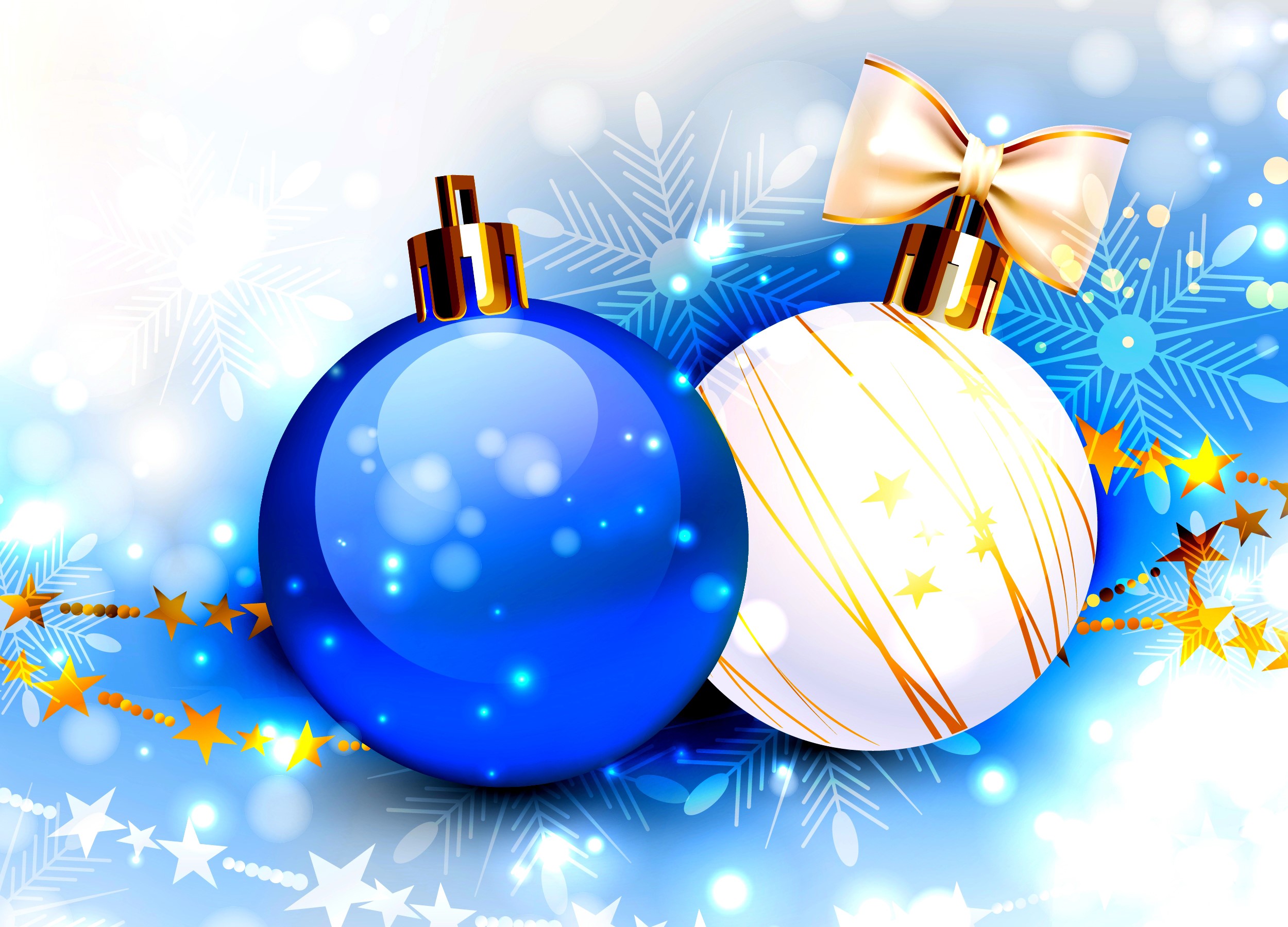 Christmas ornaments with snowflakes and stars HD Wallpaper