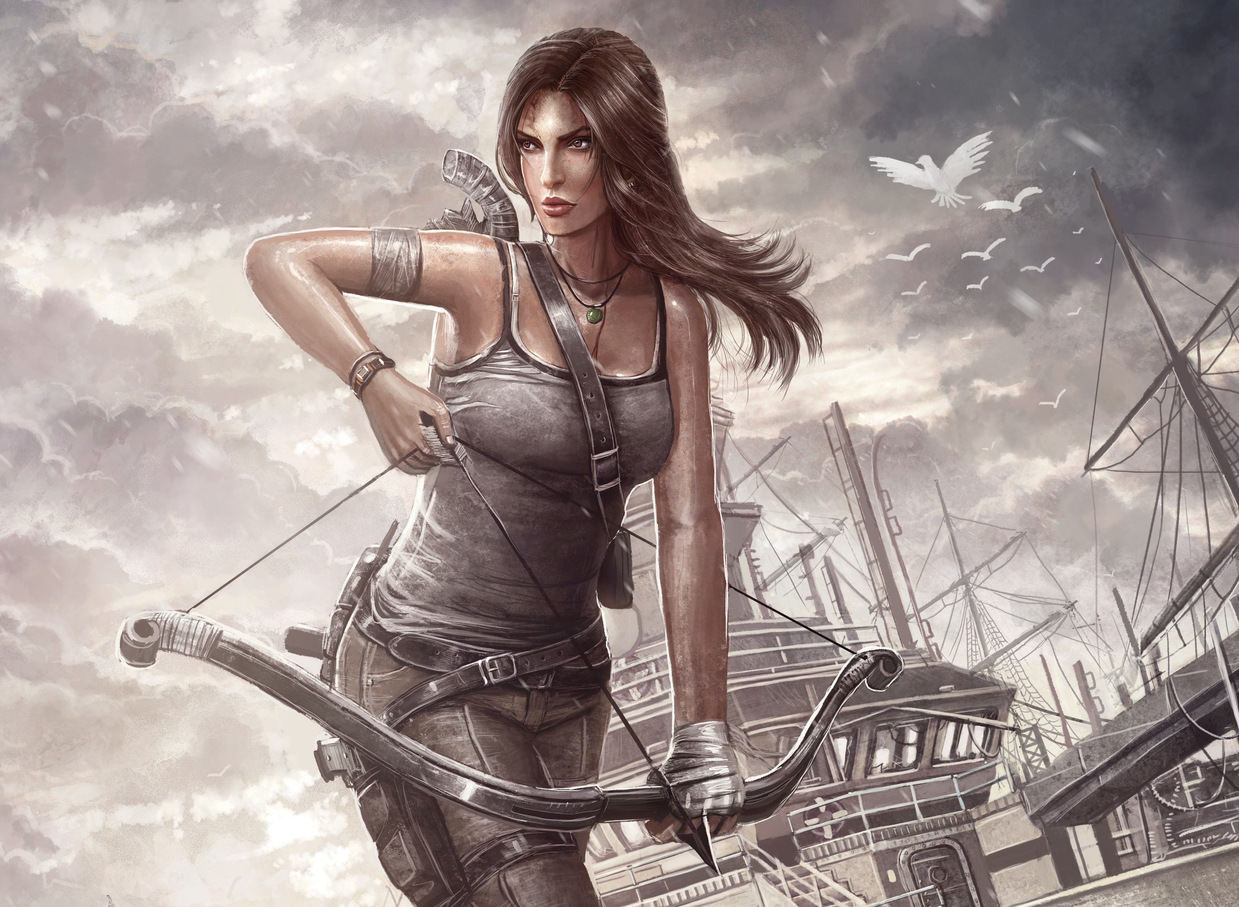 Lara Croft from Tomb Raider with bow and arrow HD Wallpaper