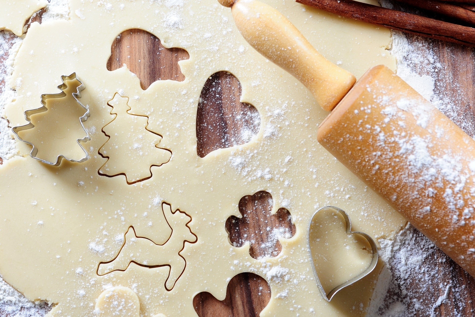 Cookie Cutters and Dough on Wooden Surface HD Wallpaper