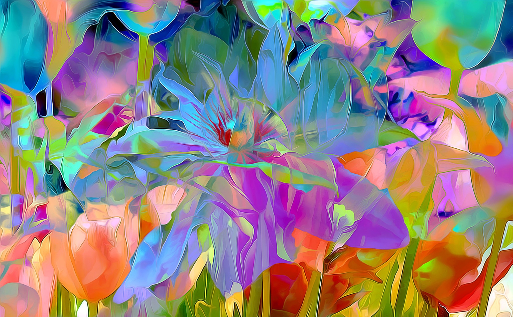 Abstract floral painting with vibrant colors HD Wallpaper