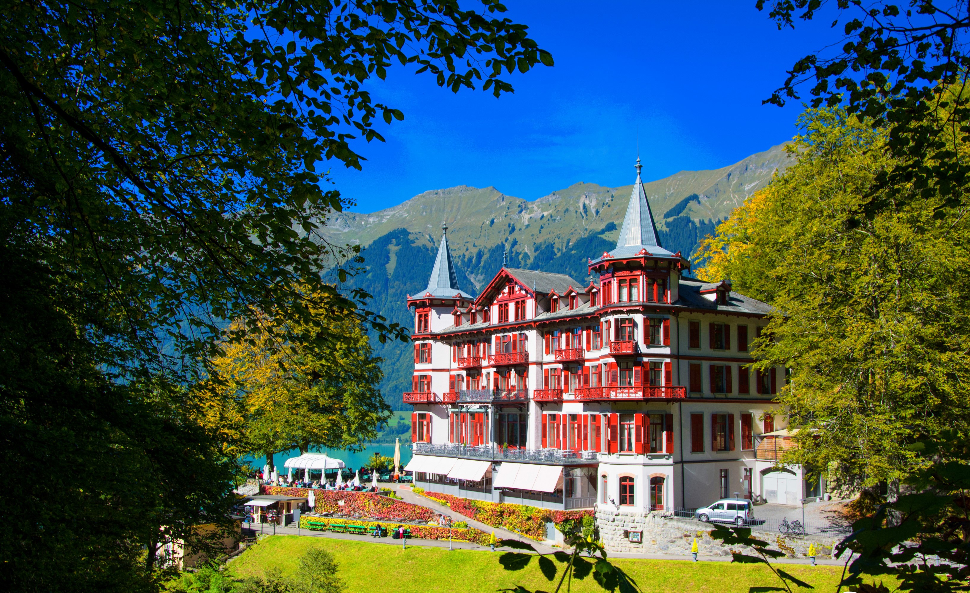 Hotel Giessbach Brienz, Switzerland, Mountains, Lake HD Wallpaper