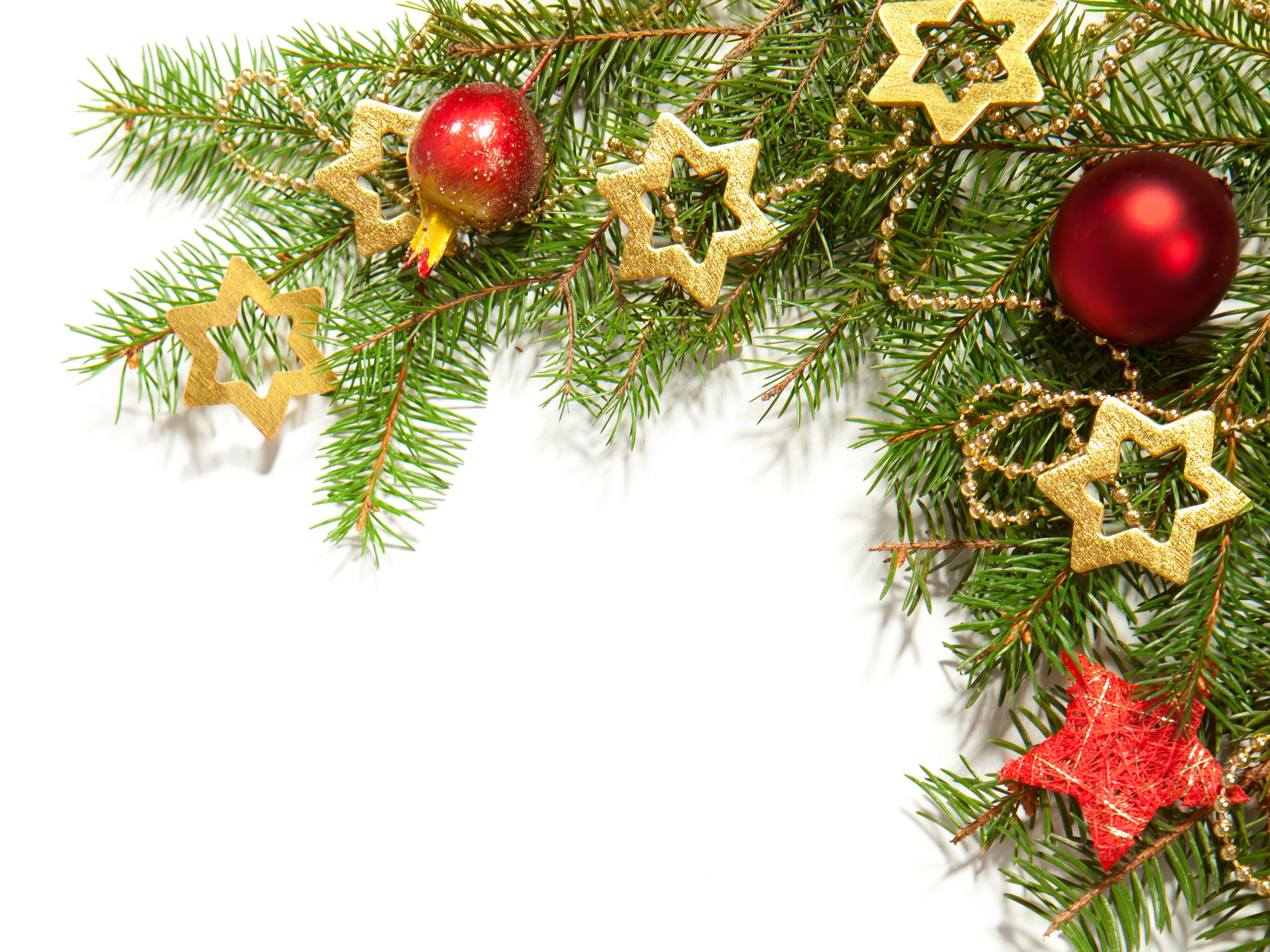Christmas tree branches with ornaments and beads HD Wallpaper