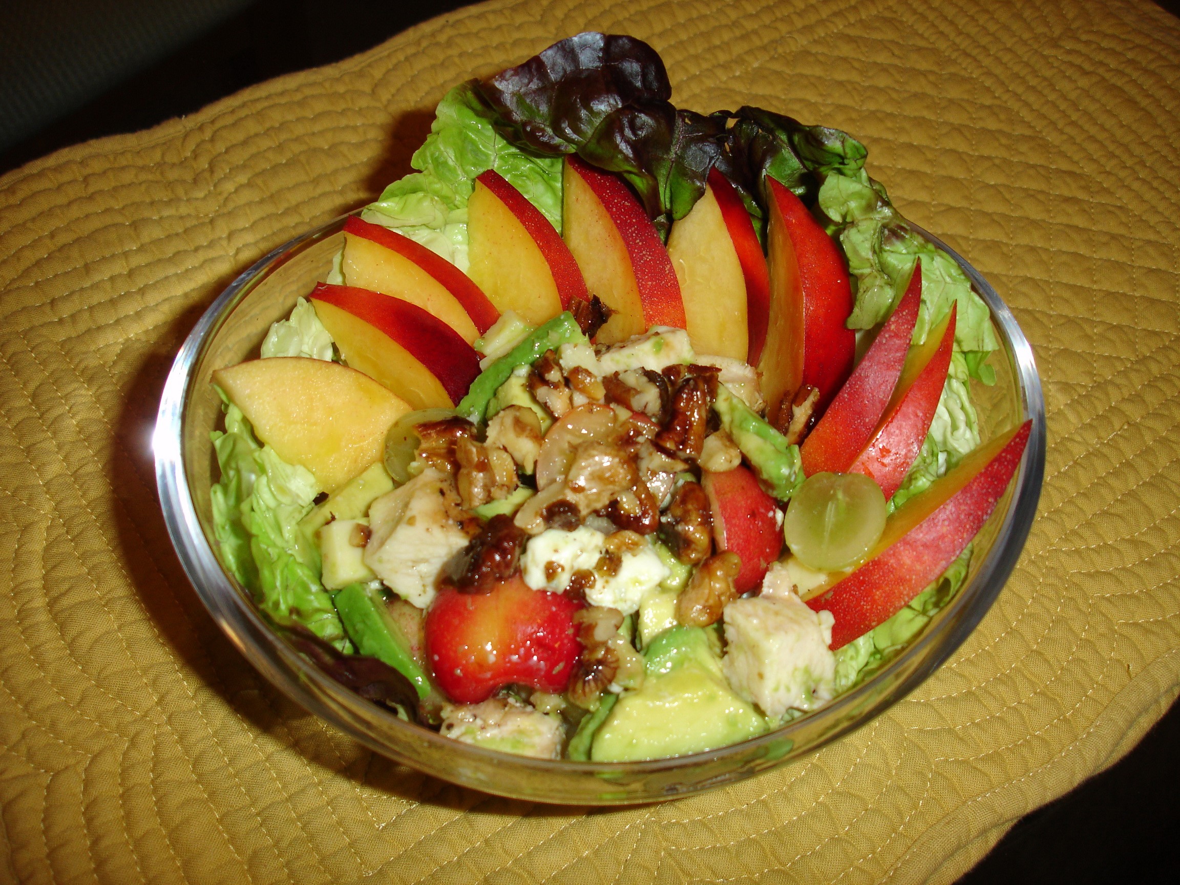 Salad with apples, nuts, and chicken HD Wallpaper
