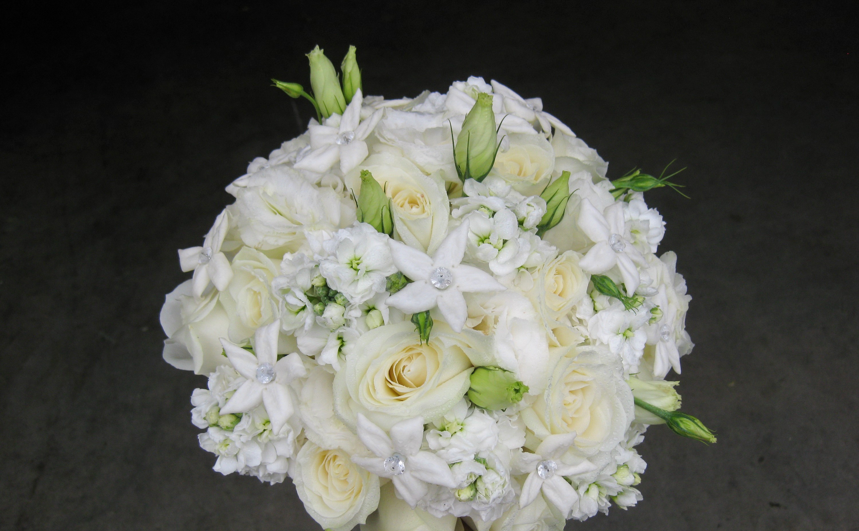 White rose and eustoma bouquet with diamond accents HD Wallpaper