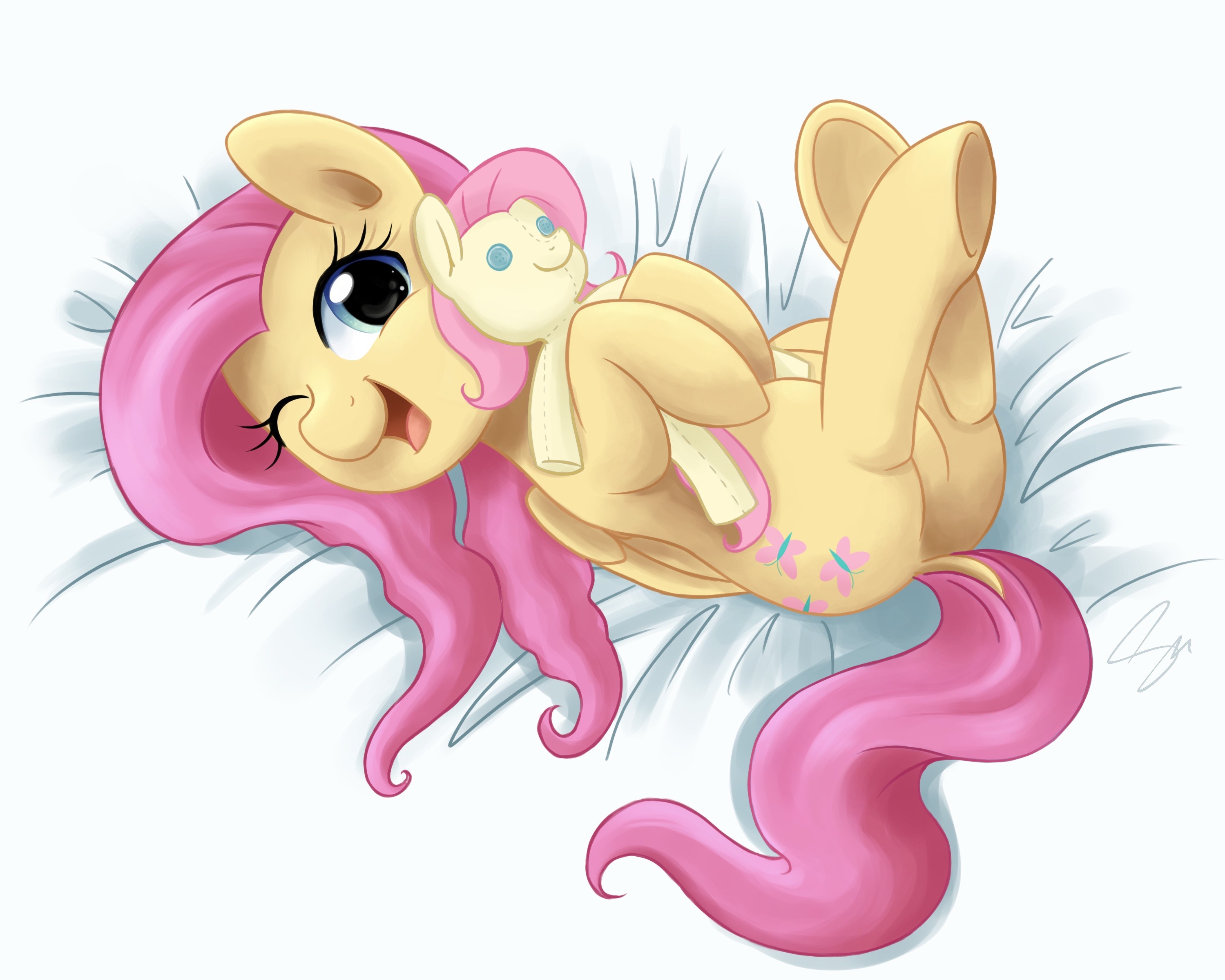 Fluttershy from My Little Pony with a plush toy HD Wallpaper
