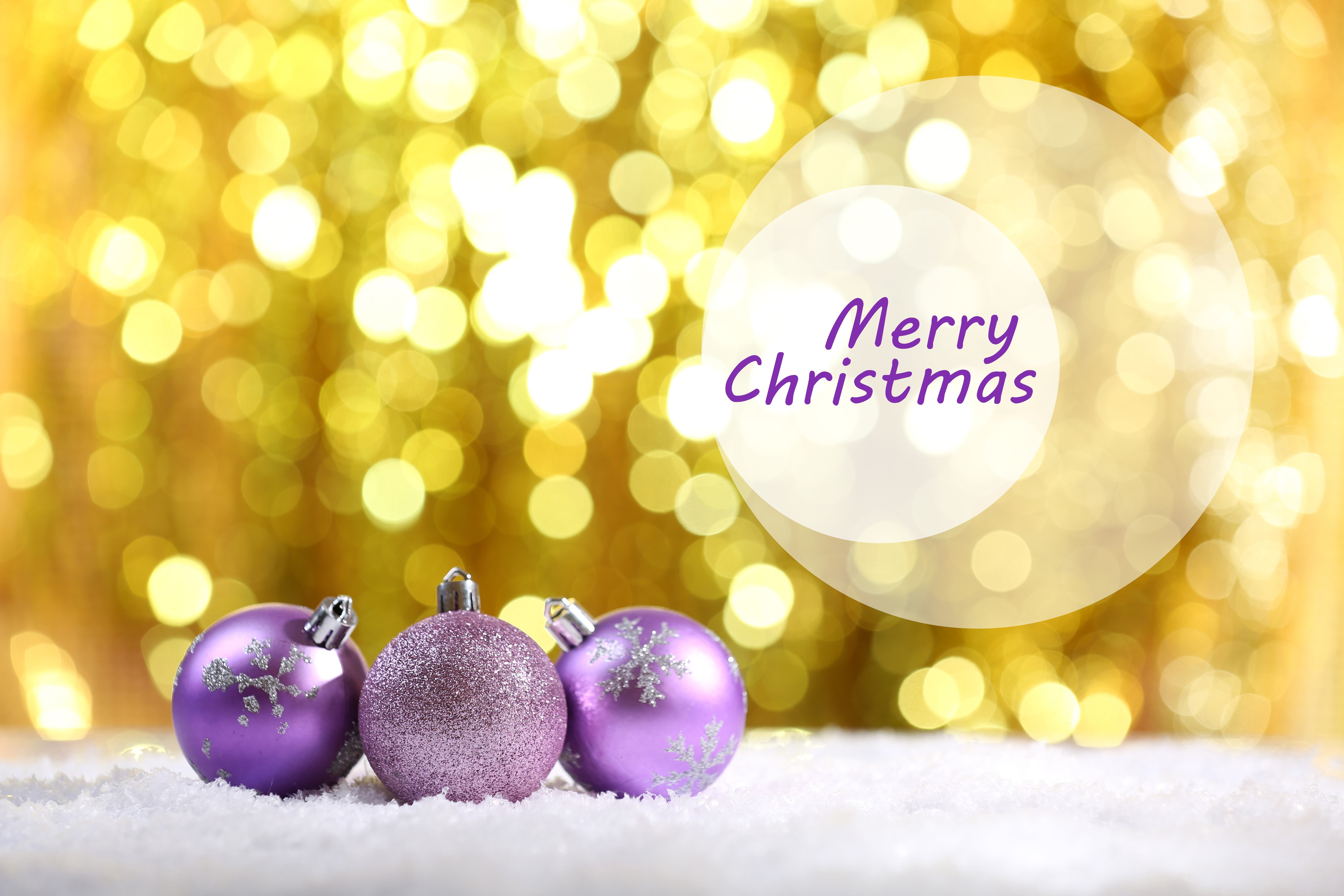 Christmas Ornaments with Merry Christmas Text HD Wallpaper