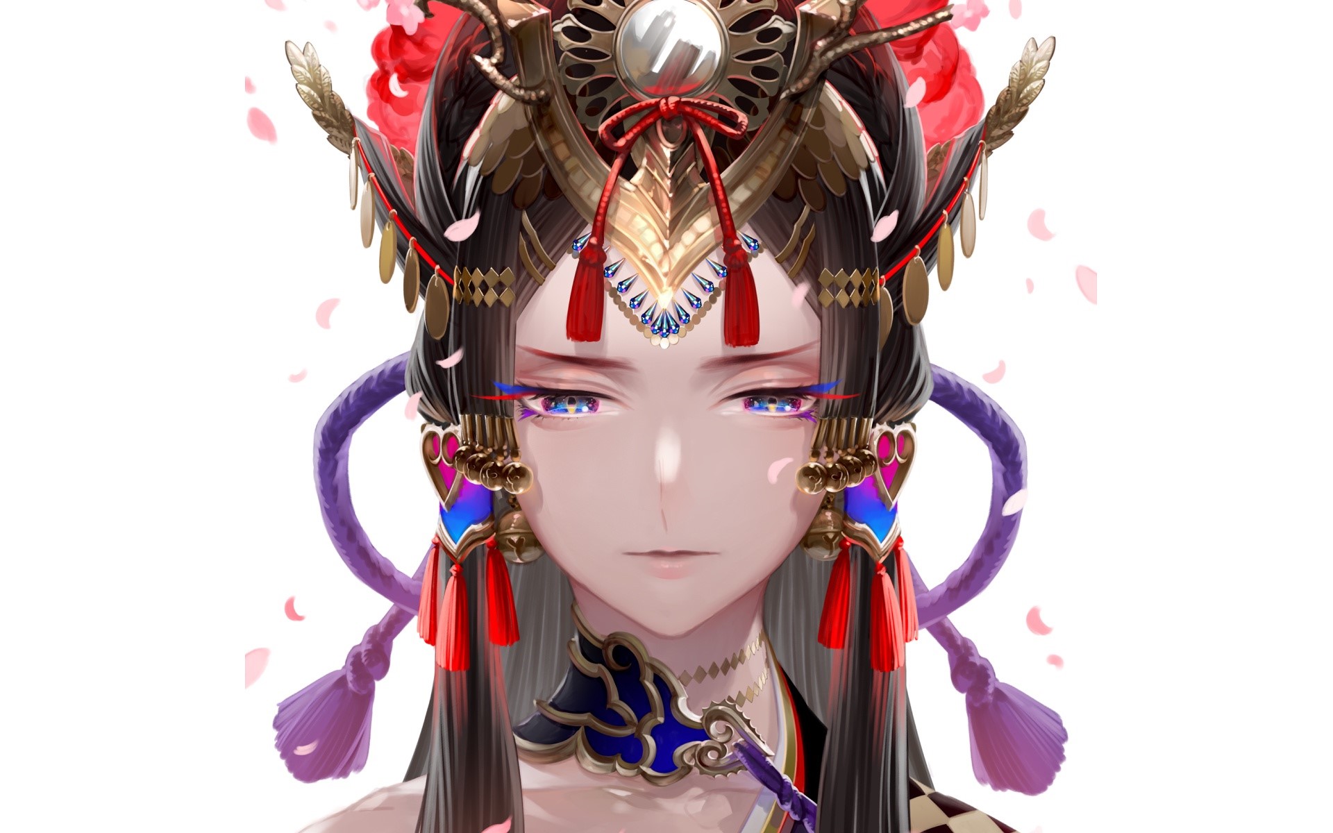 Anime woman with elaborate headdress and makeup HD Wallpaper
