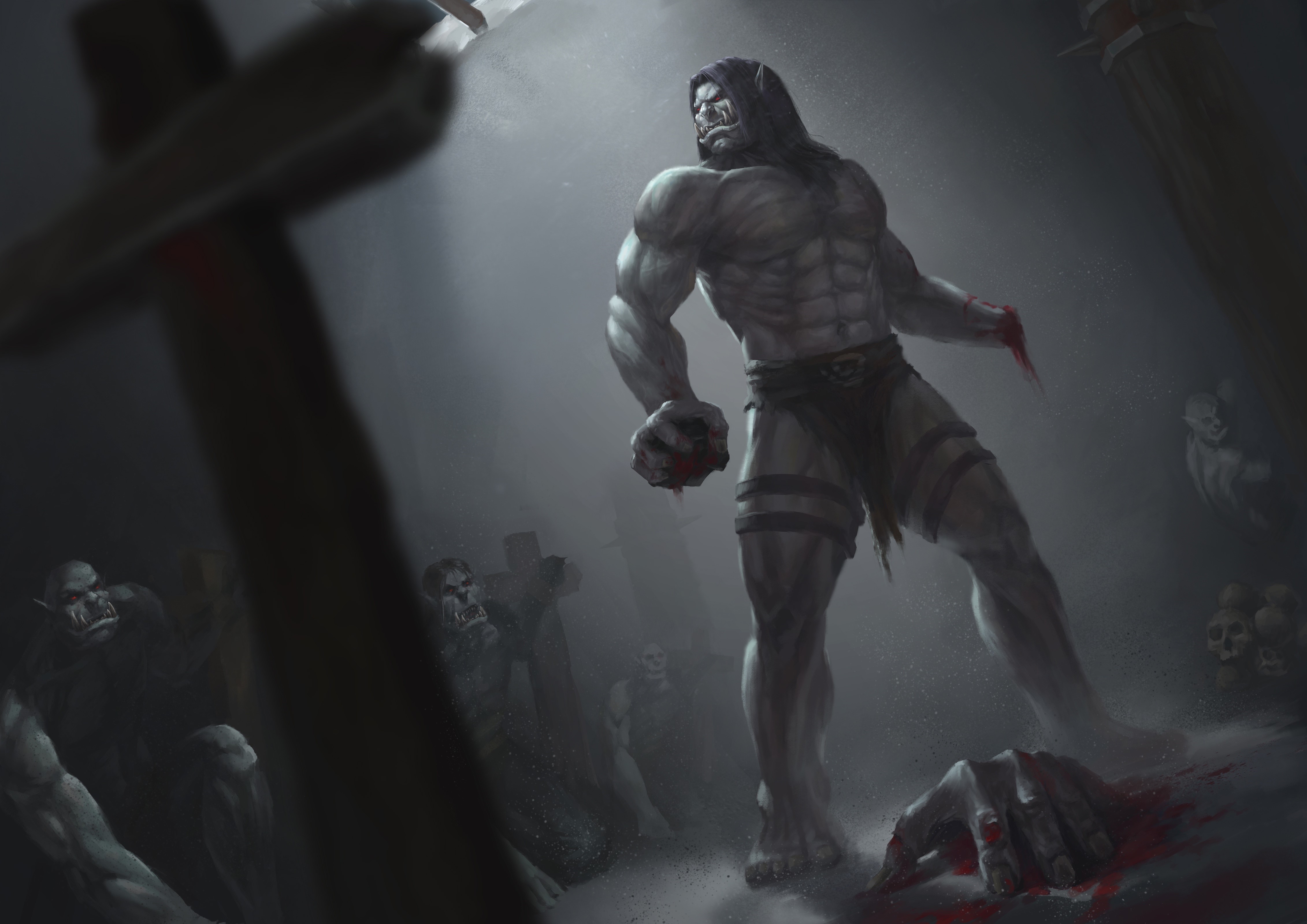 4K Orcs from World of WarCraft in a bloody scene HD Wallpaper
