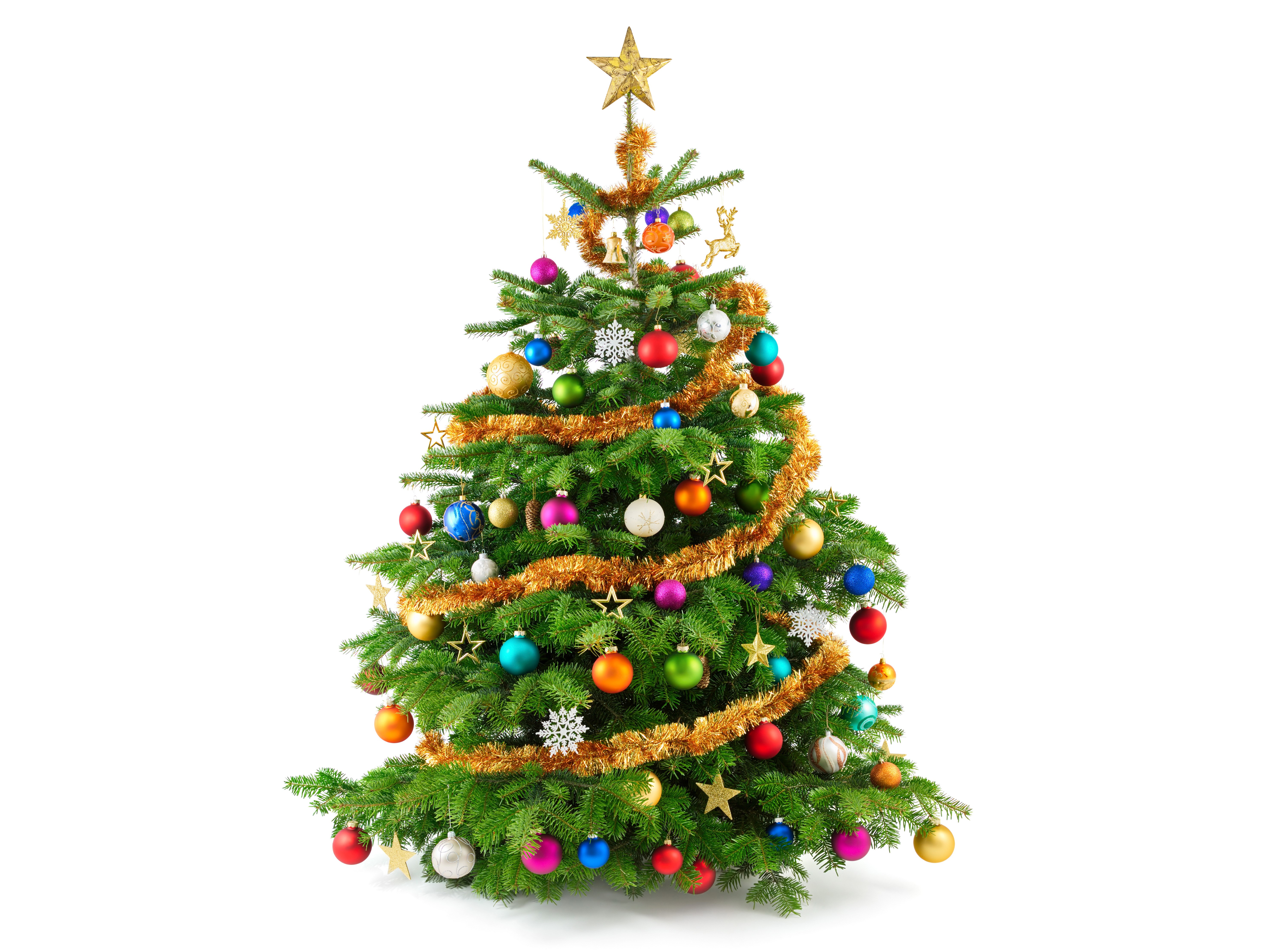 Christmas tree with ornaments and tinsel HD Wallpaper