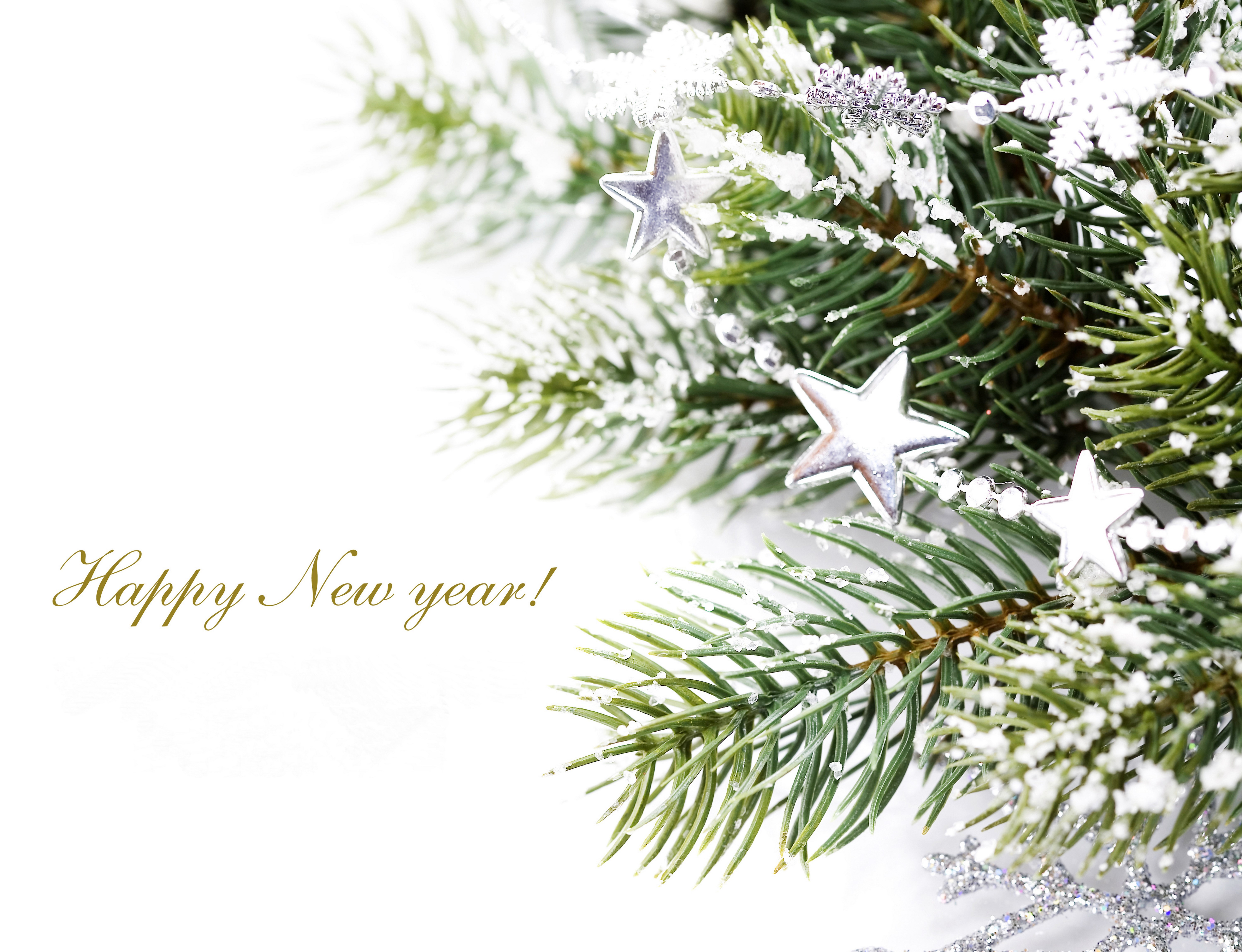 Happy New Year! Christmas tree branches with ornaments HD Wallpaper