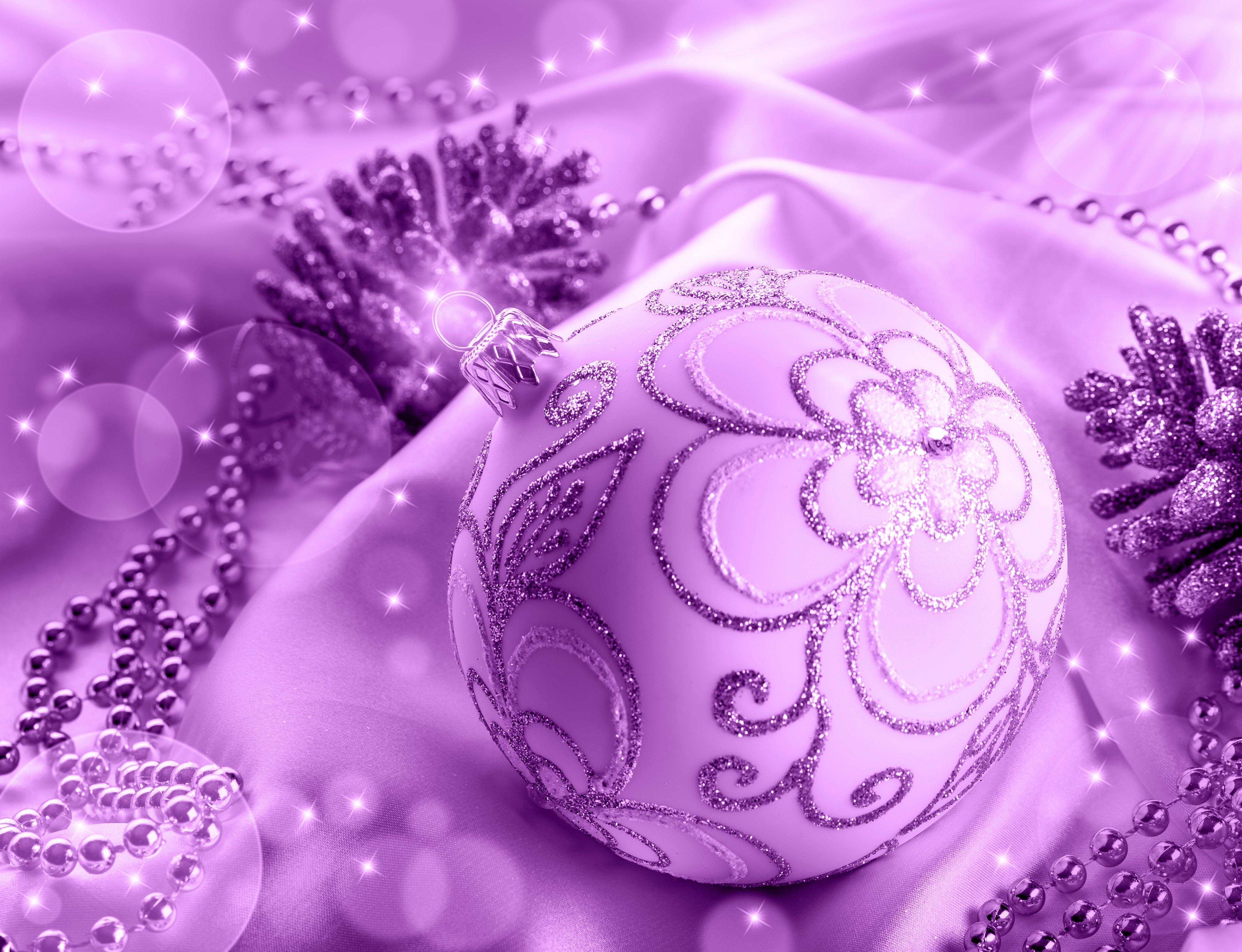 Violet Christmas Balls and Ornaments HD Wallpaper