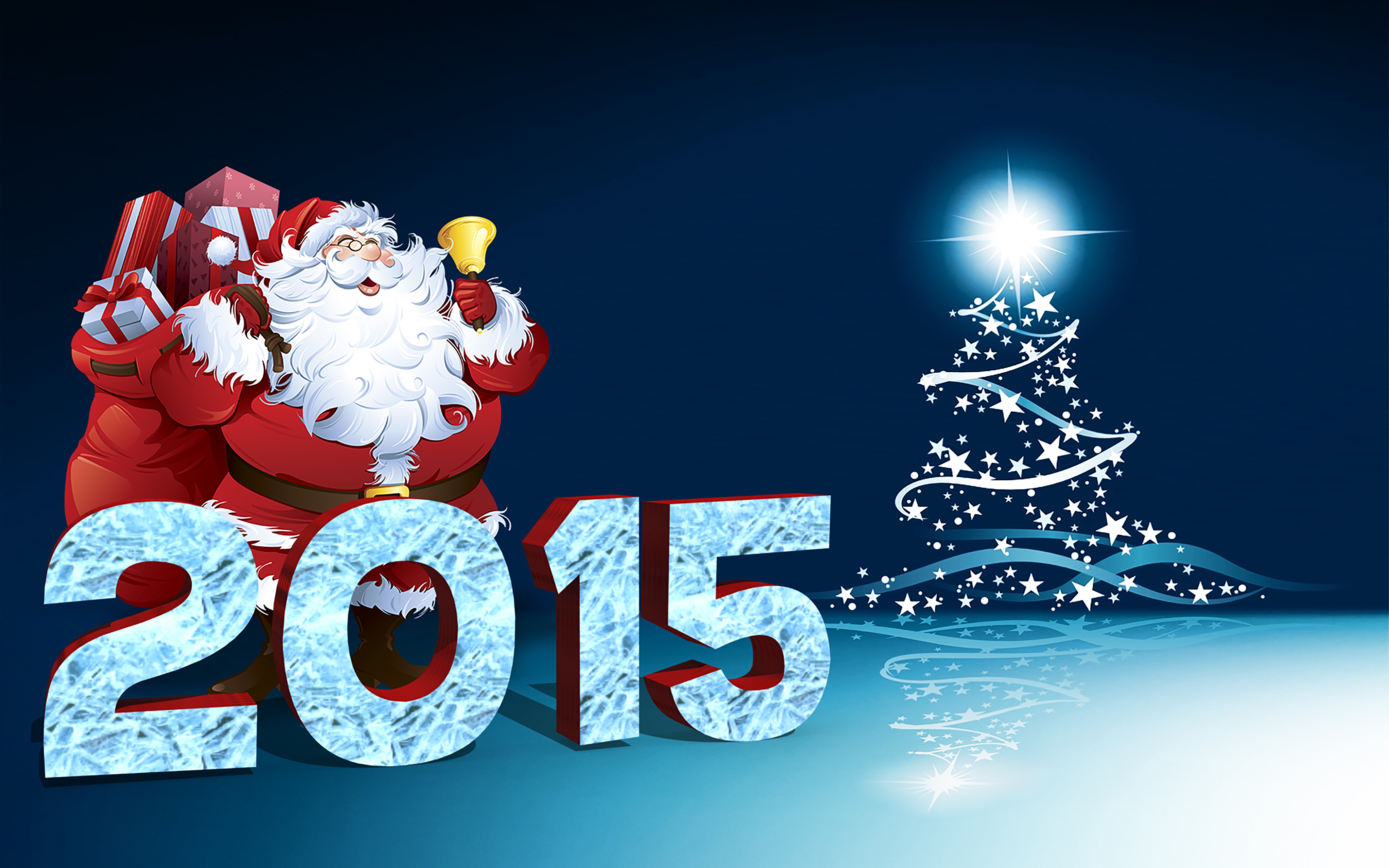 Santa Claus with Gifts and Christmas Tree 2015 HD Wallpaper