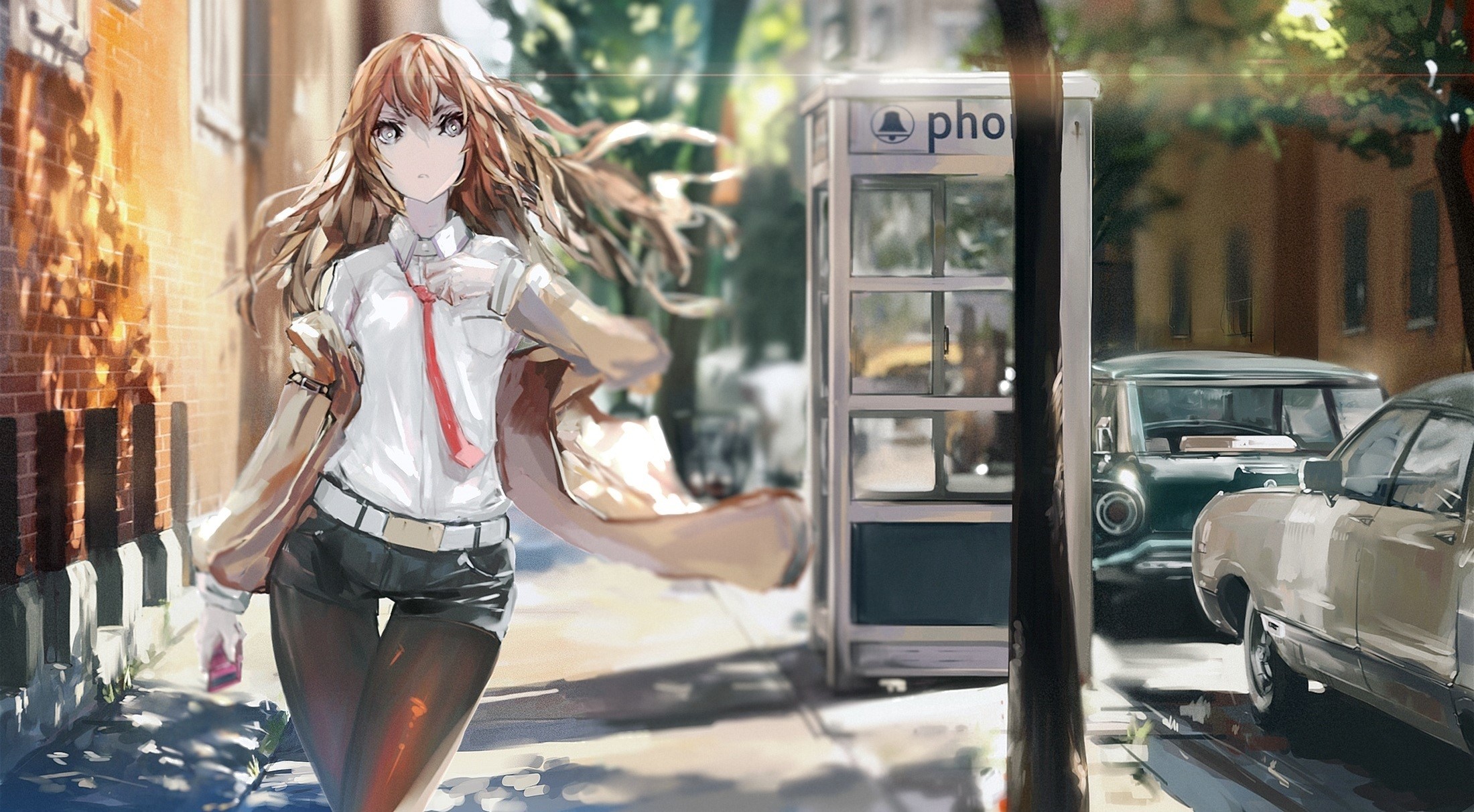 Kurisu Makise from Steins;Gate walking on a street HD Wallpaper
