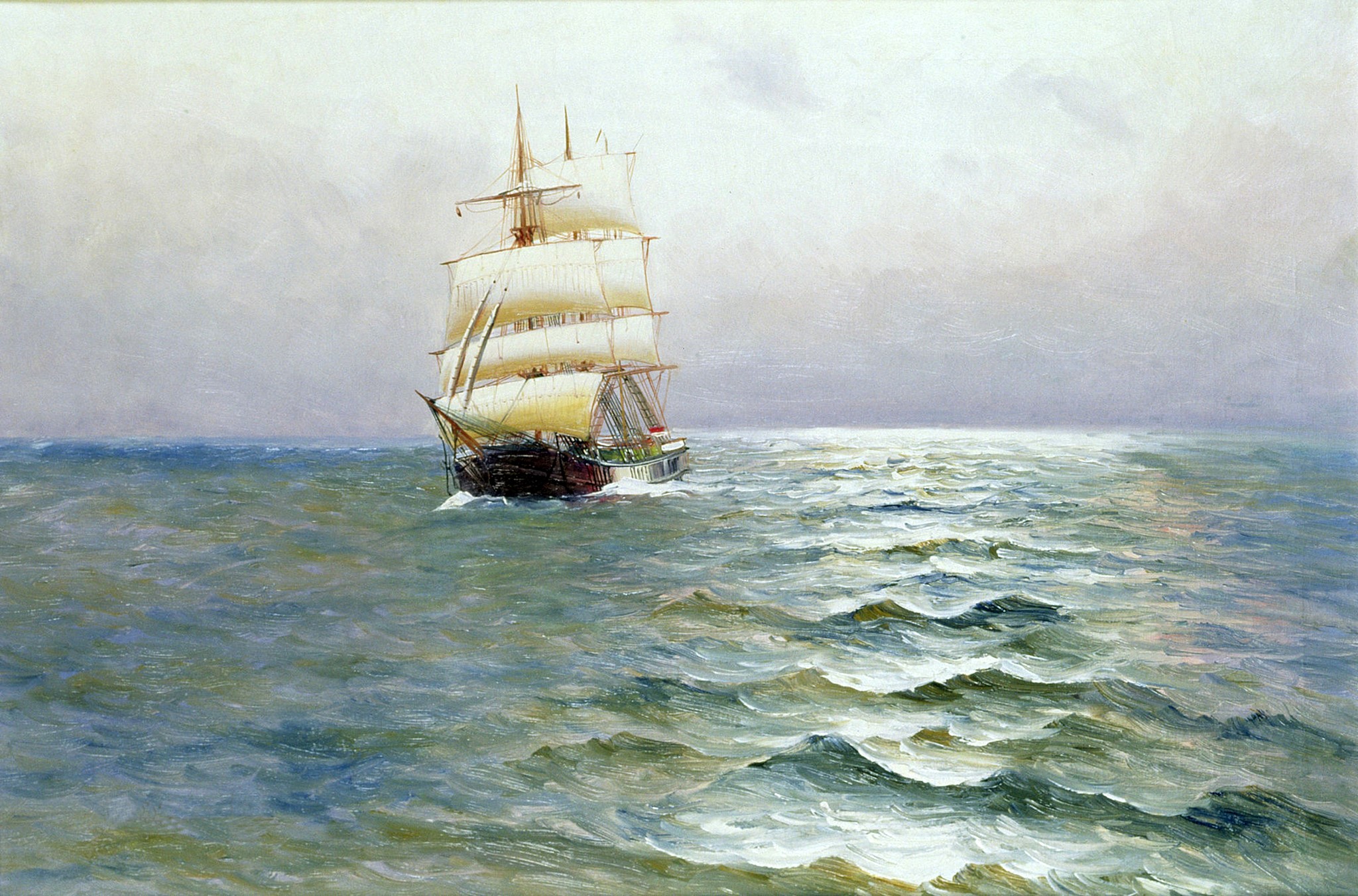 Sailing Ship on the Ocean by Alfred Jansen HD Wallpaper