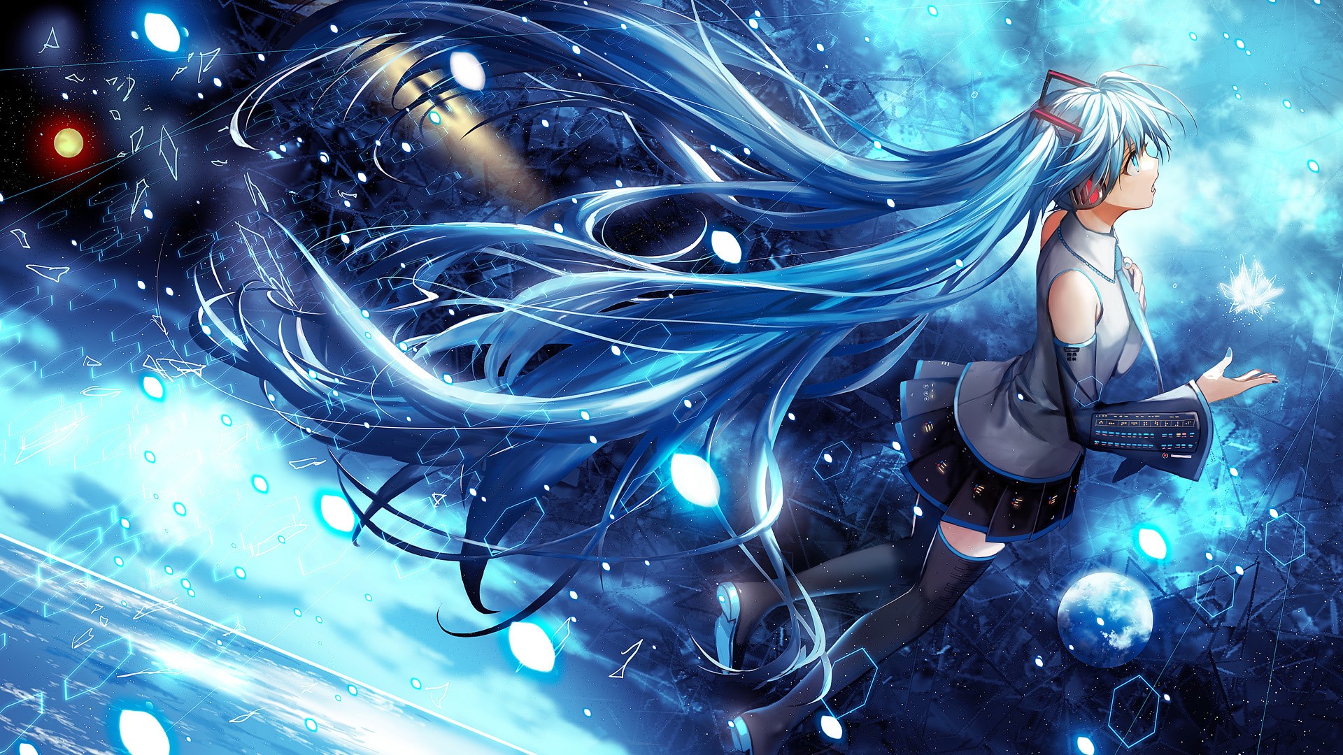 Hatsune Miku from Vocaloid in a digital world HD Wallpaper