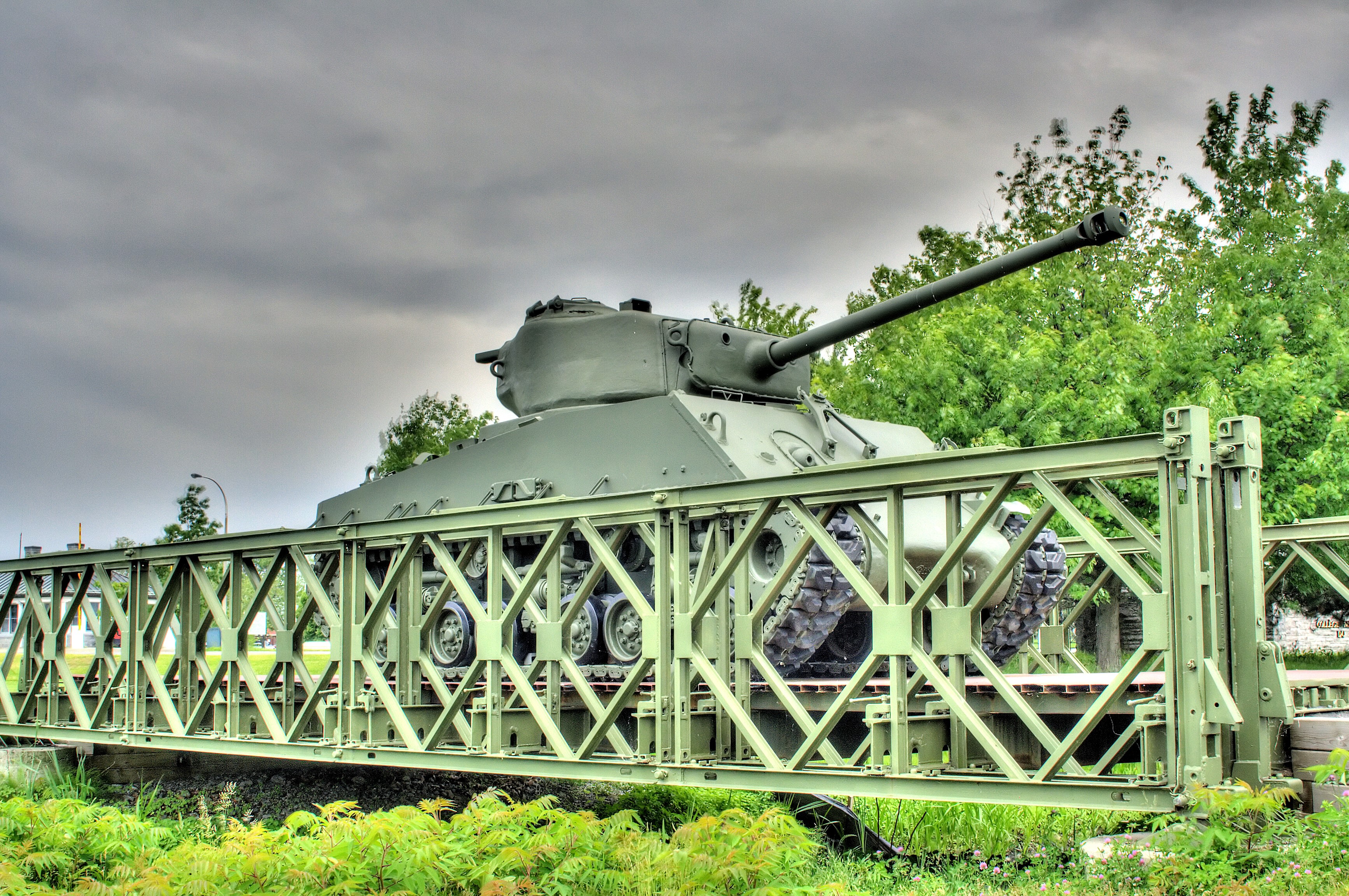 M4 Sherman tank on a bridge HD Wallpaper