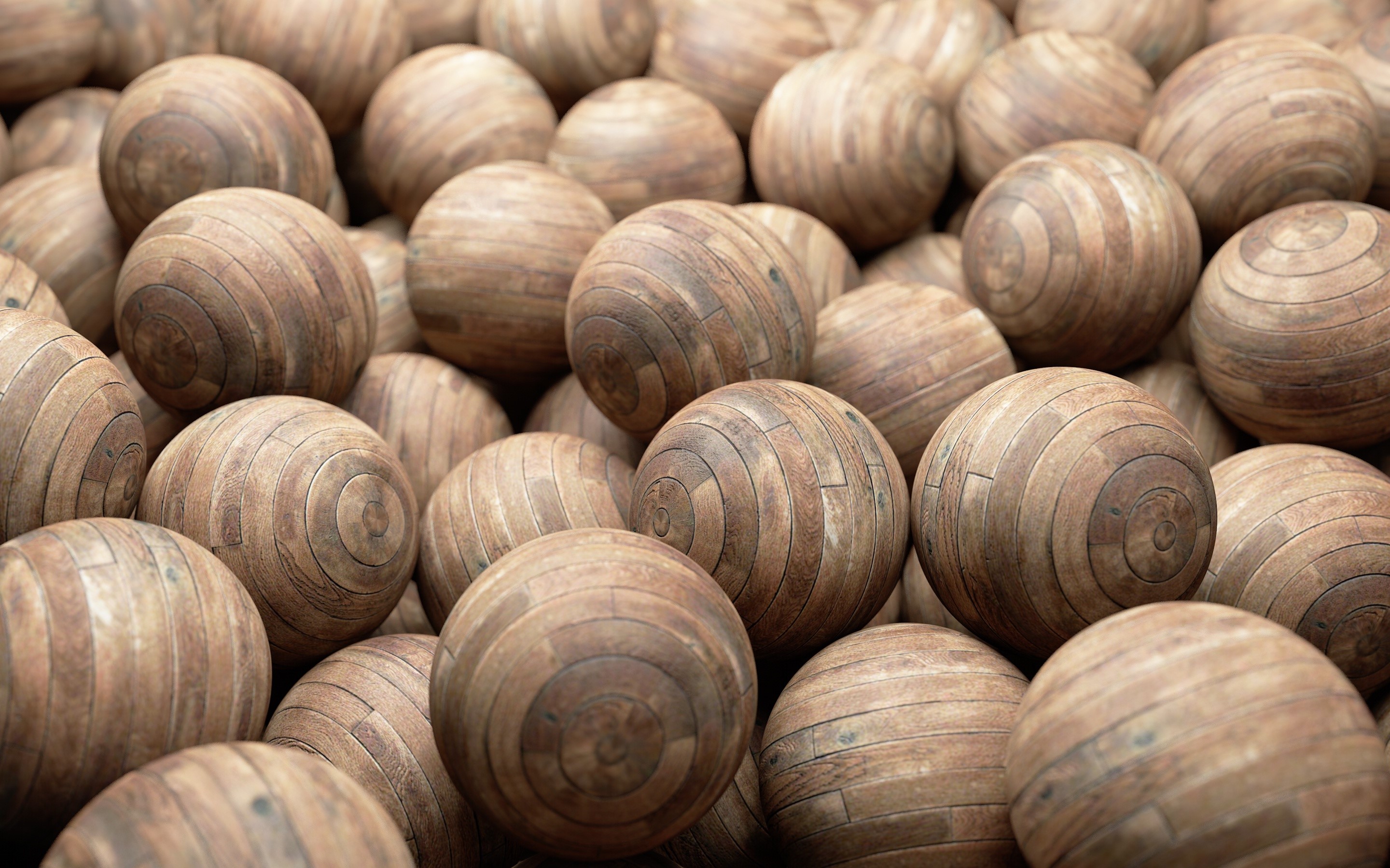 Many wooden balls piled together HD Wallpaper
