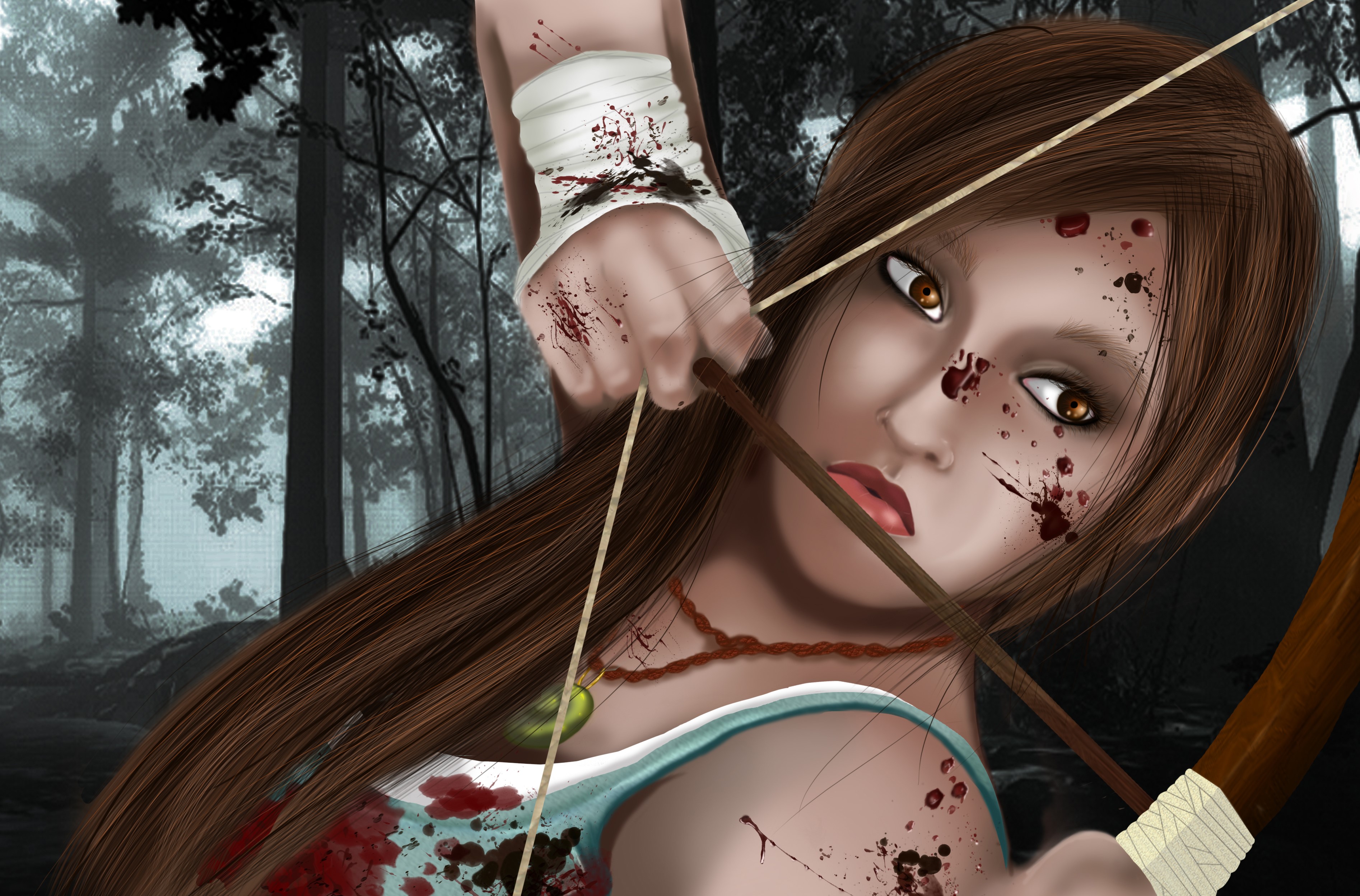 Lara Croft from Tomb Raider with a bow and arrow HD Wallpaper