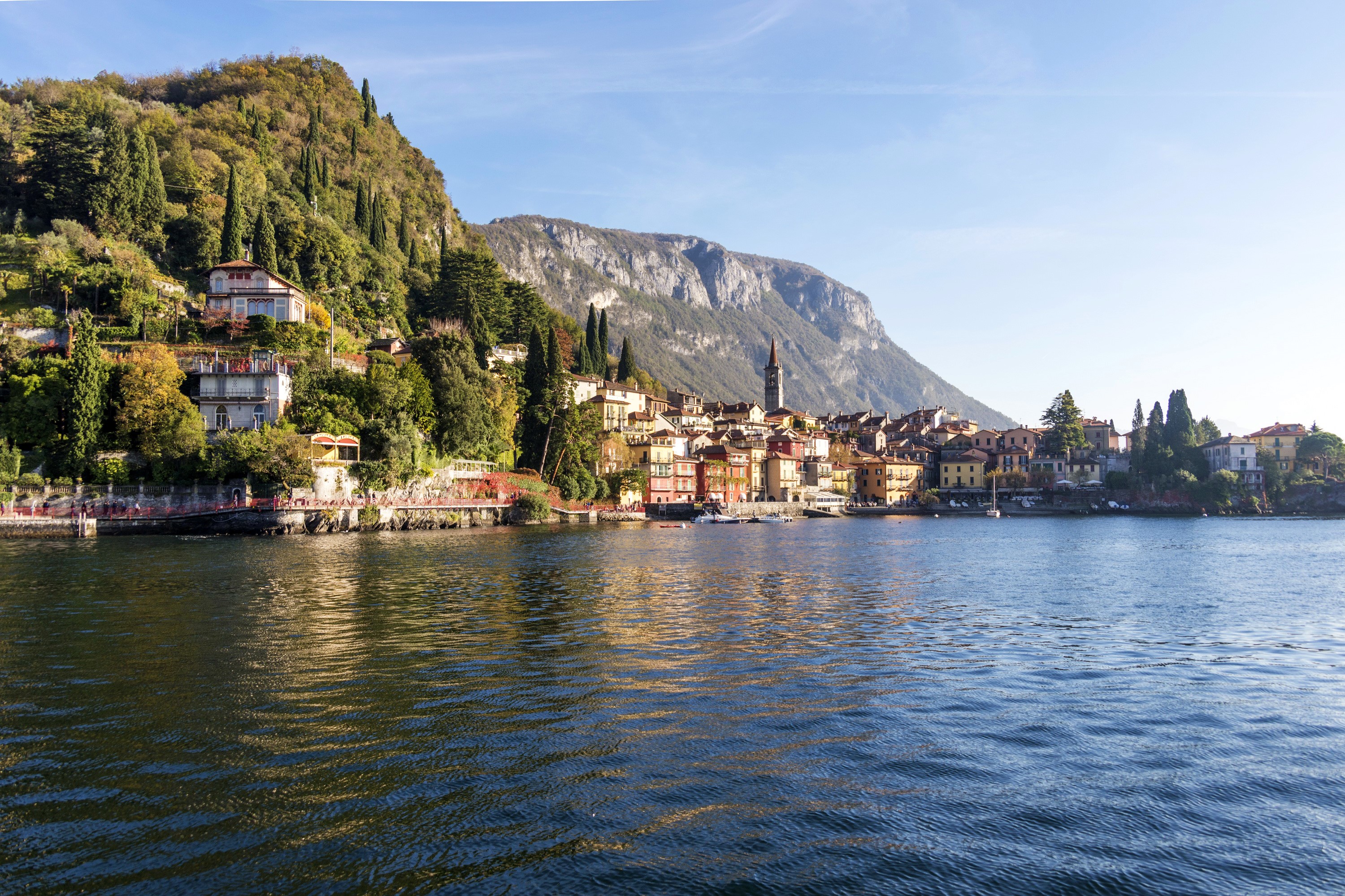 Griante, Lombardy, Italy Lakeside Village with Mountains HD Wallpaper