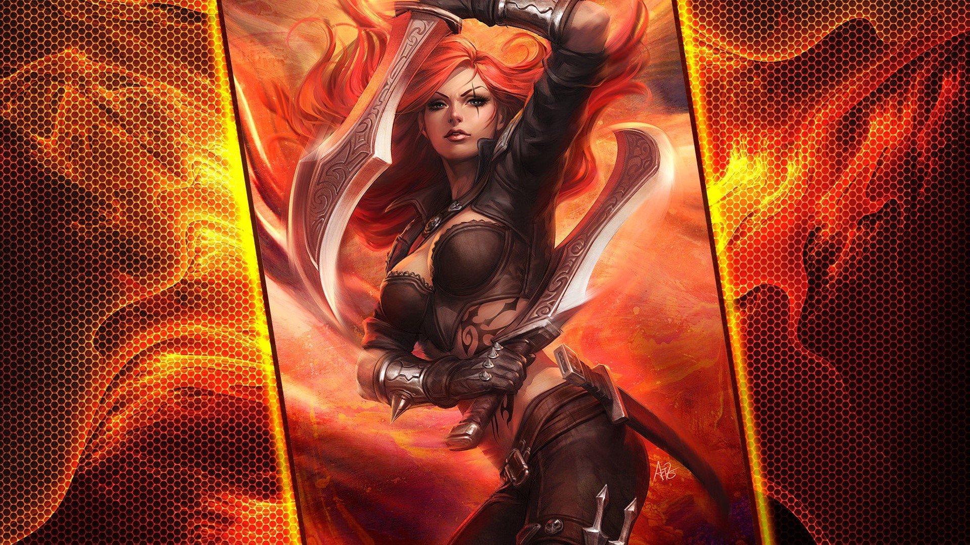Katarina from League of Legends with swords HD Wallpaper