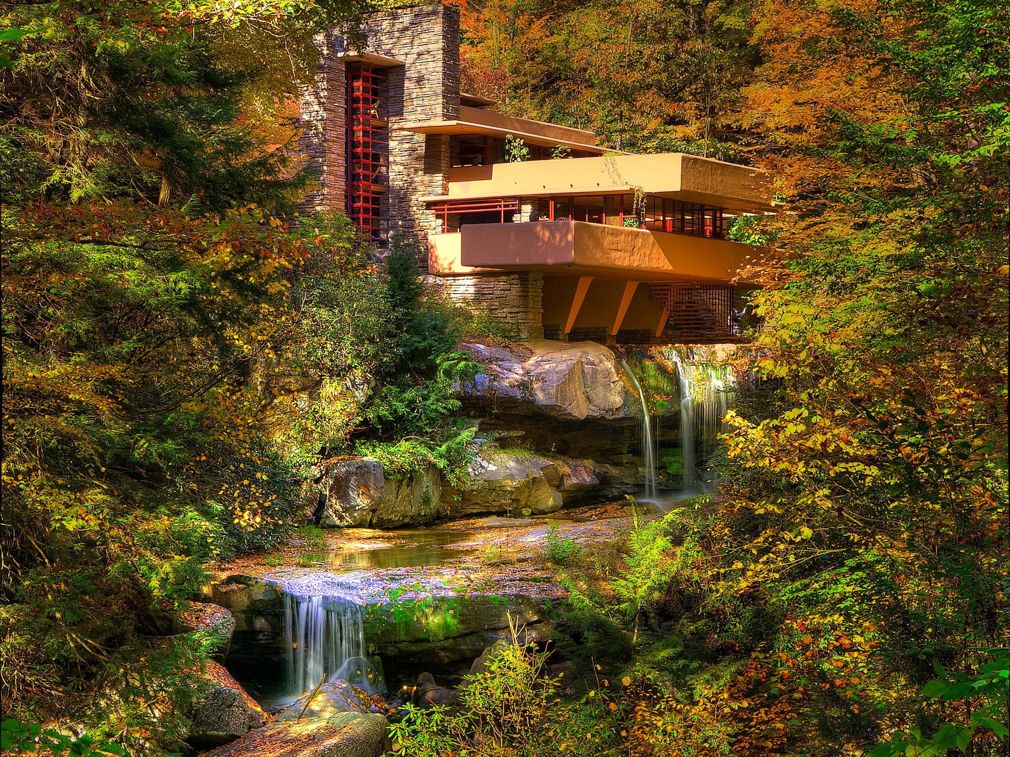 Fallingwater House in Autumn, Pennsylvania, USA HD Wallpaper