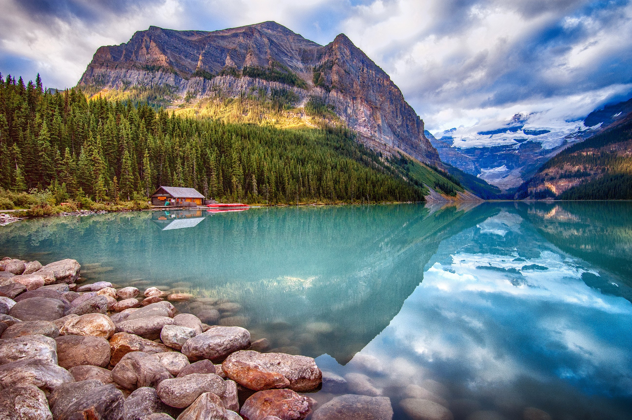 Lake Louise with Mountains and Forest in Banff National Park, Canada HD Wallpaper