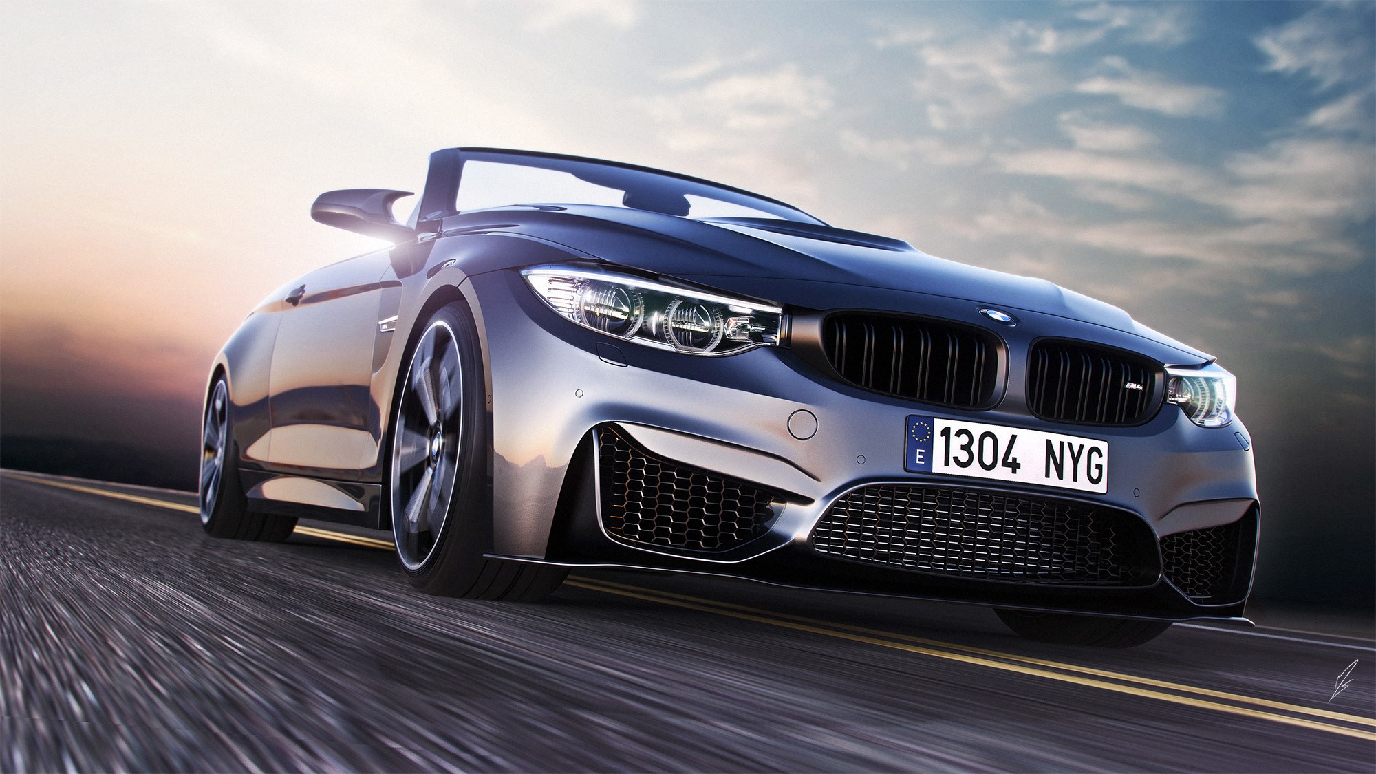 BMW M4 Convertible driving on a road HD Wallpaper