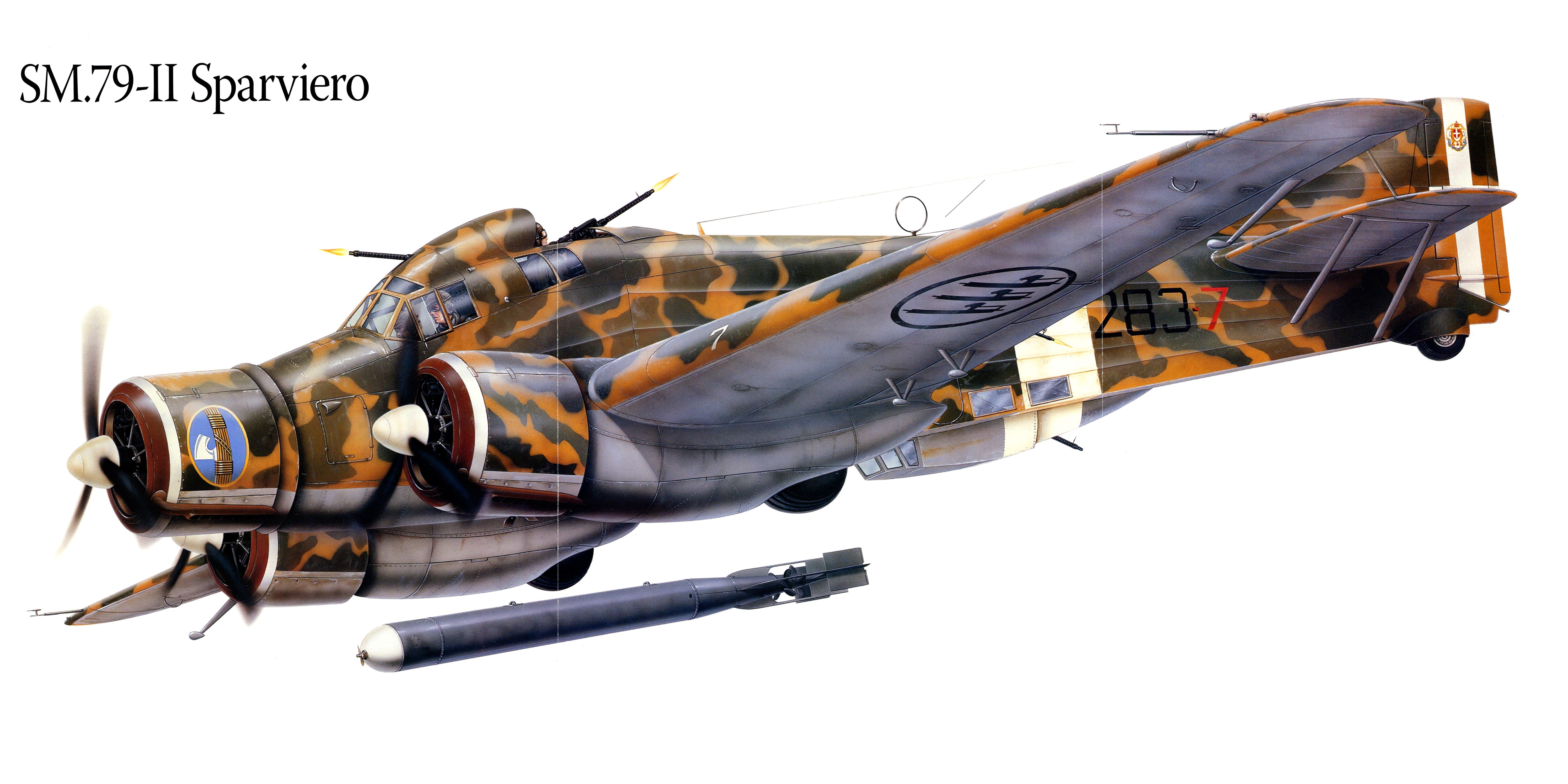 SM.79-II Sparviero Airplane Painting Art HD Wallpaper