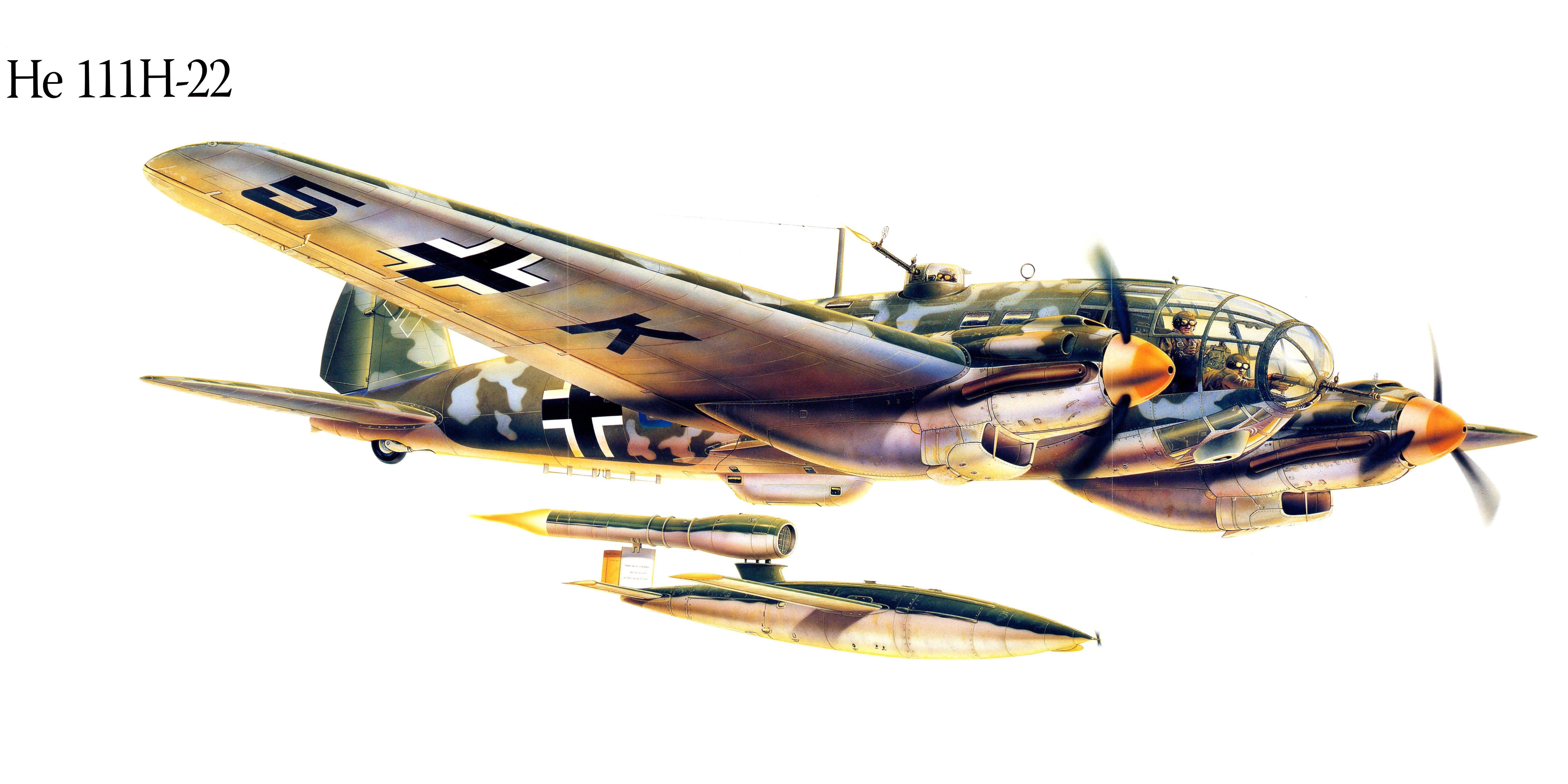 He 111H-22 Aircraft with Missile HD Wallpaper