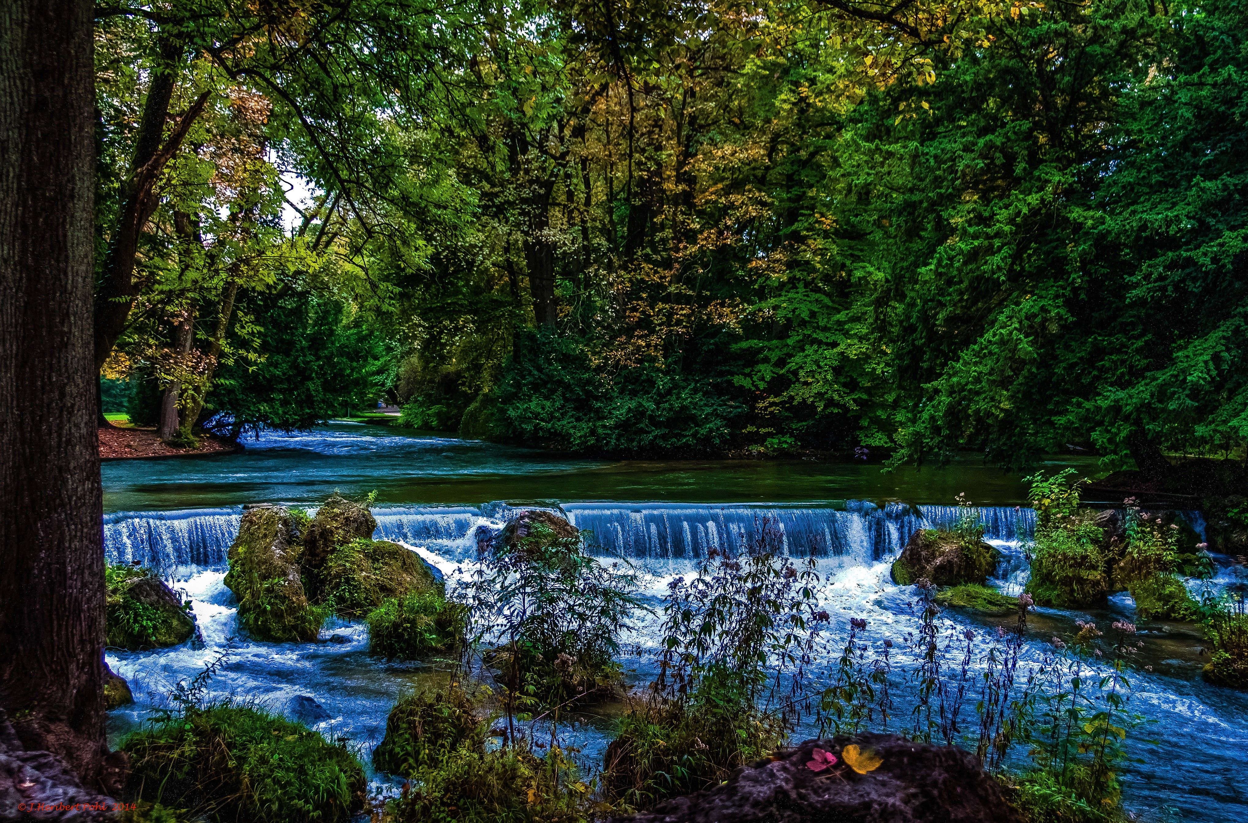 Waterfall in a German Park HD Wallpaper