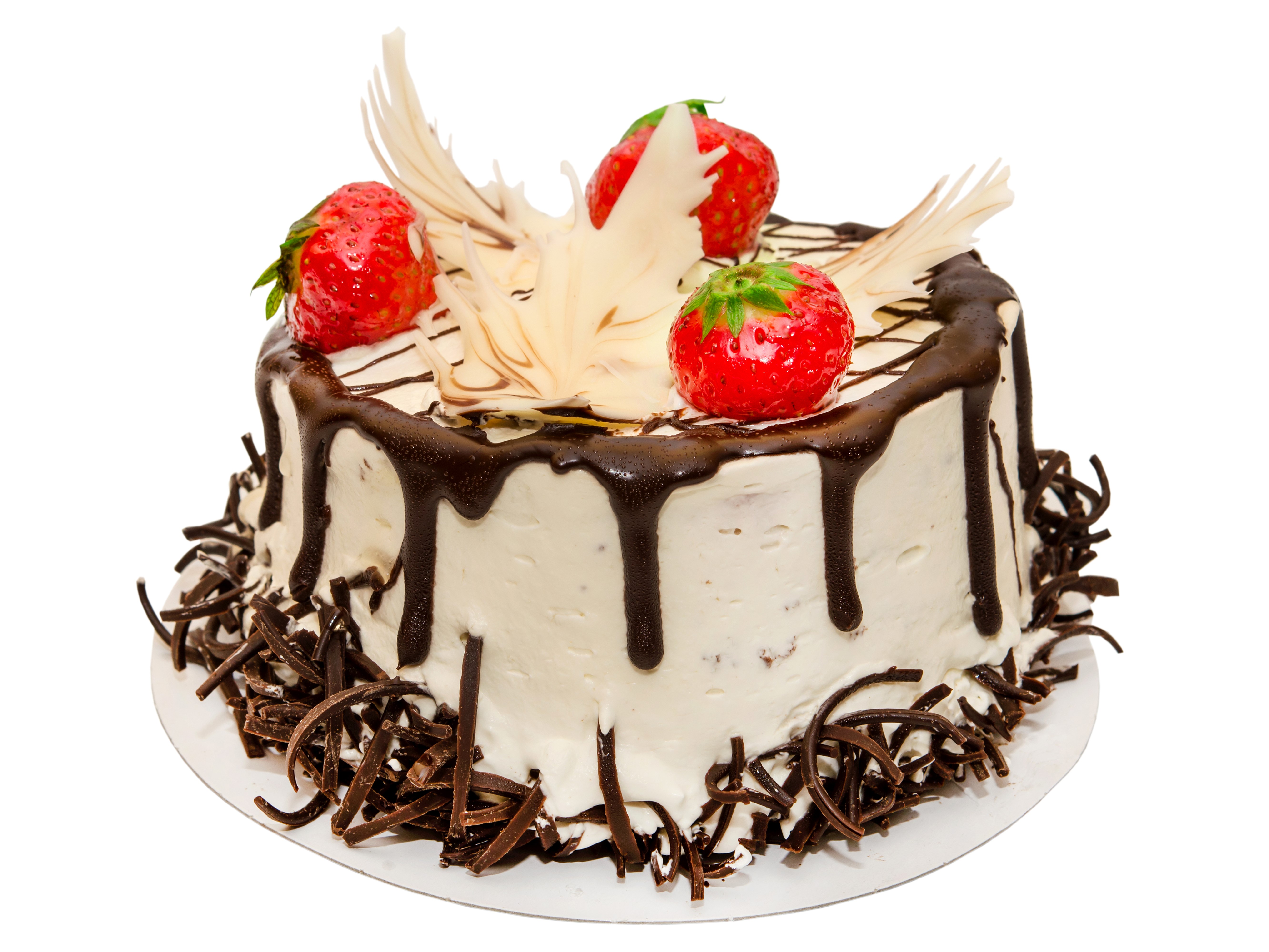 Chocolate cake with strawberries and white chocolate decorations HD Wallpaper