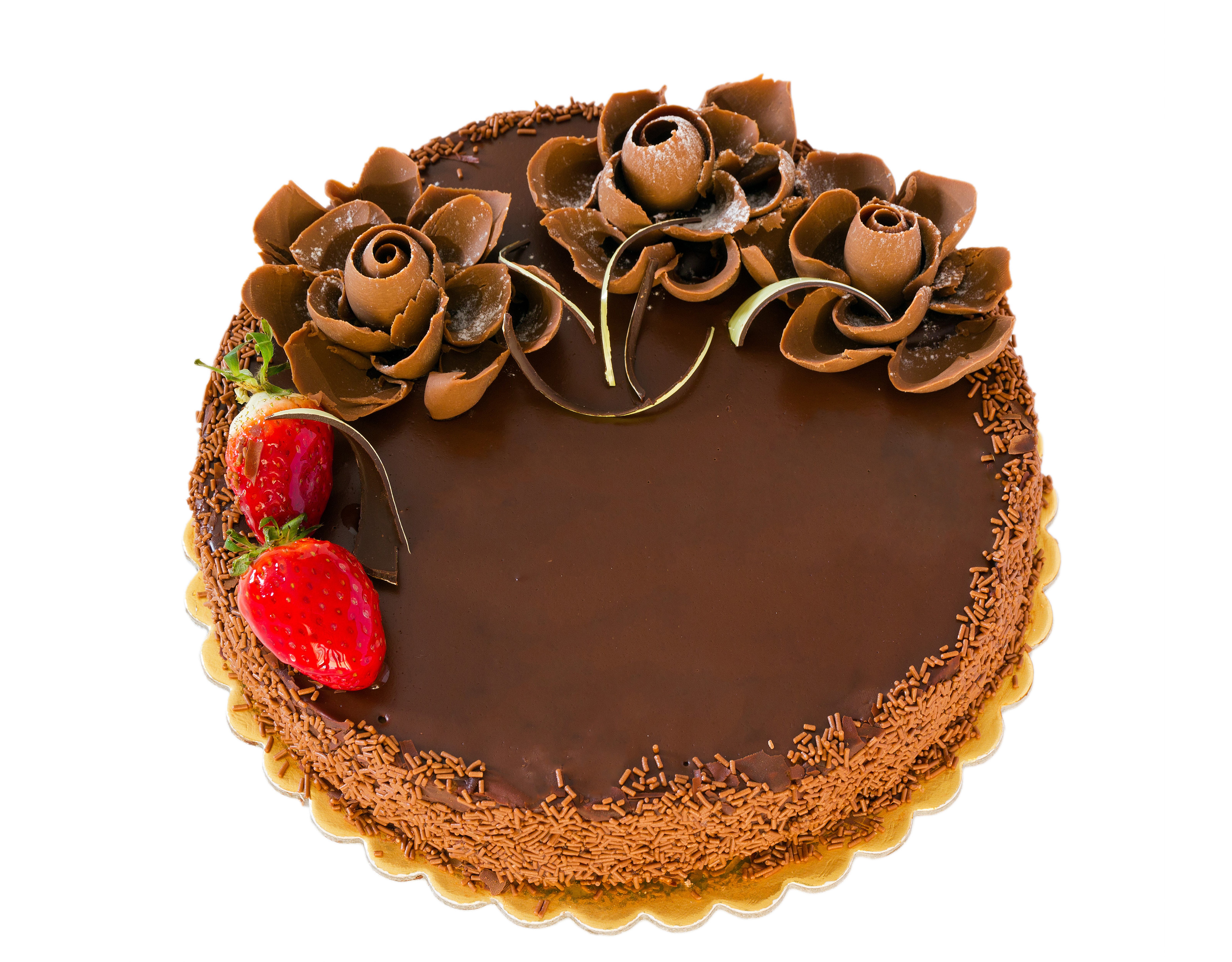 Chocolate cake with strawberries and chocolate roses HD Wallpaper