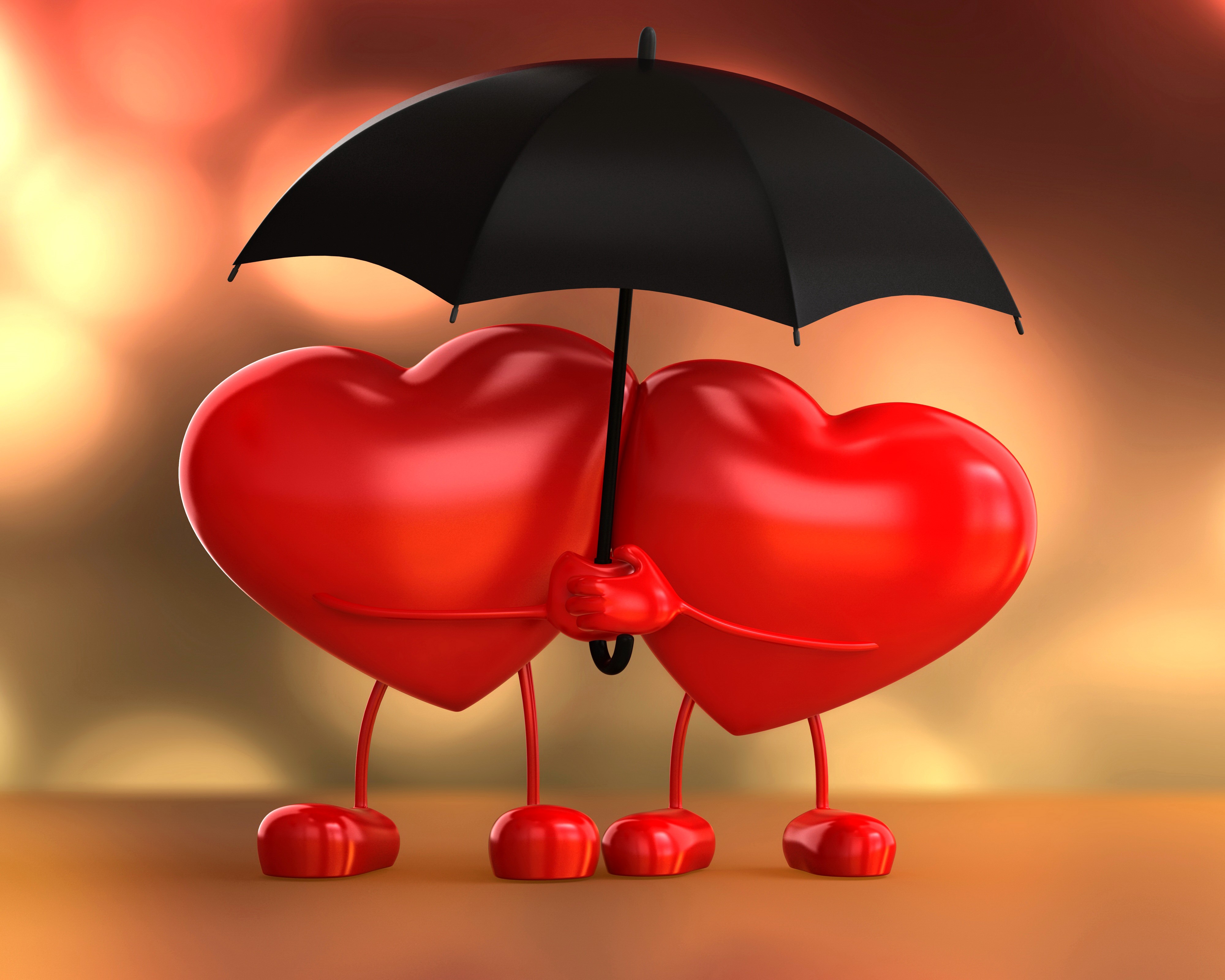 Two Hearts Under an Umbrella HD Wallpaper