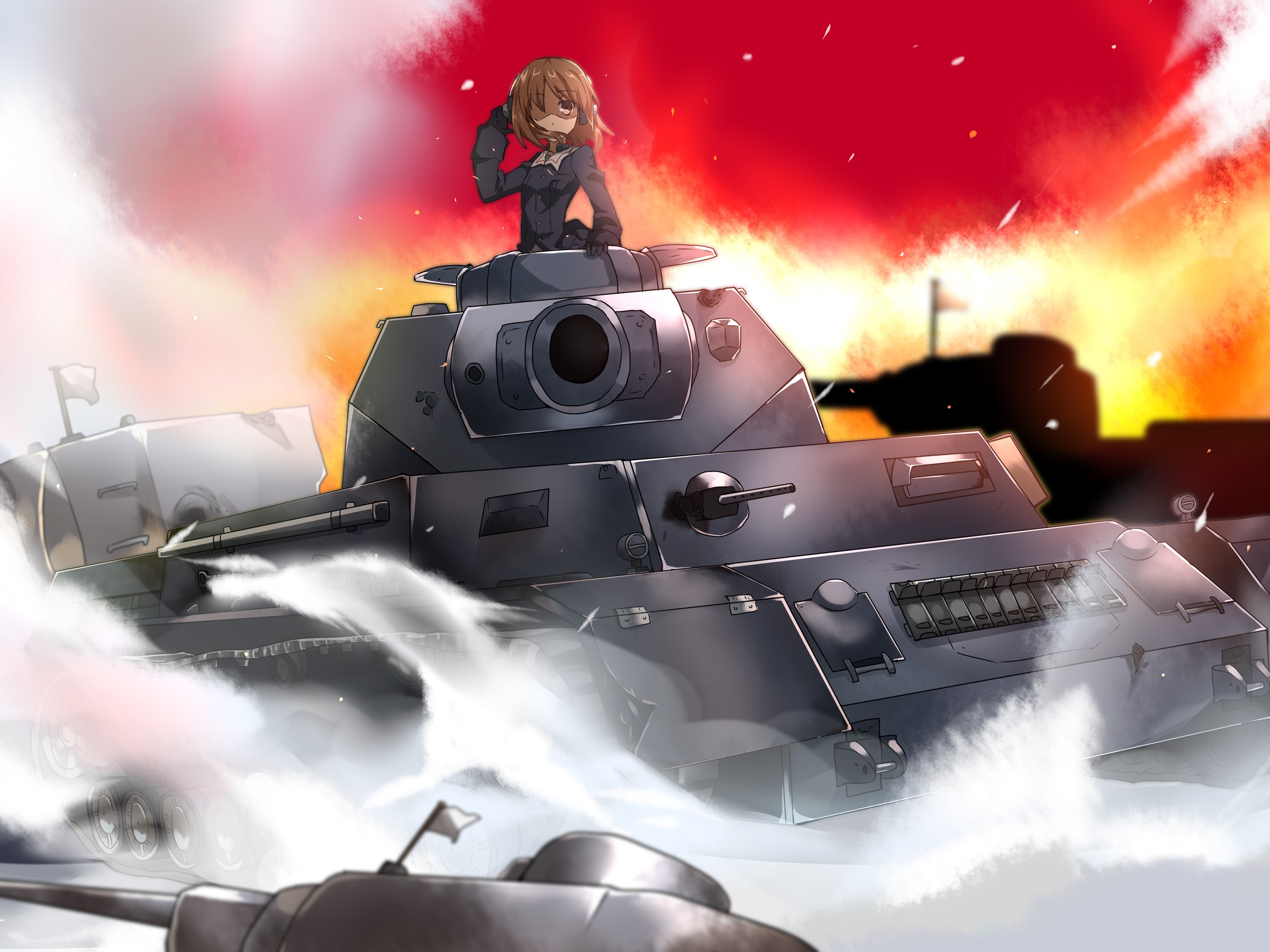 Girl in uniform on a tank in Girls und Panzer HD Wallpaper