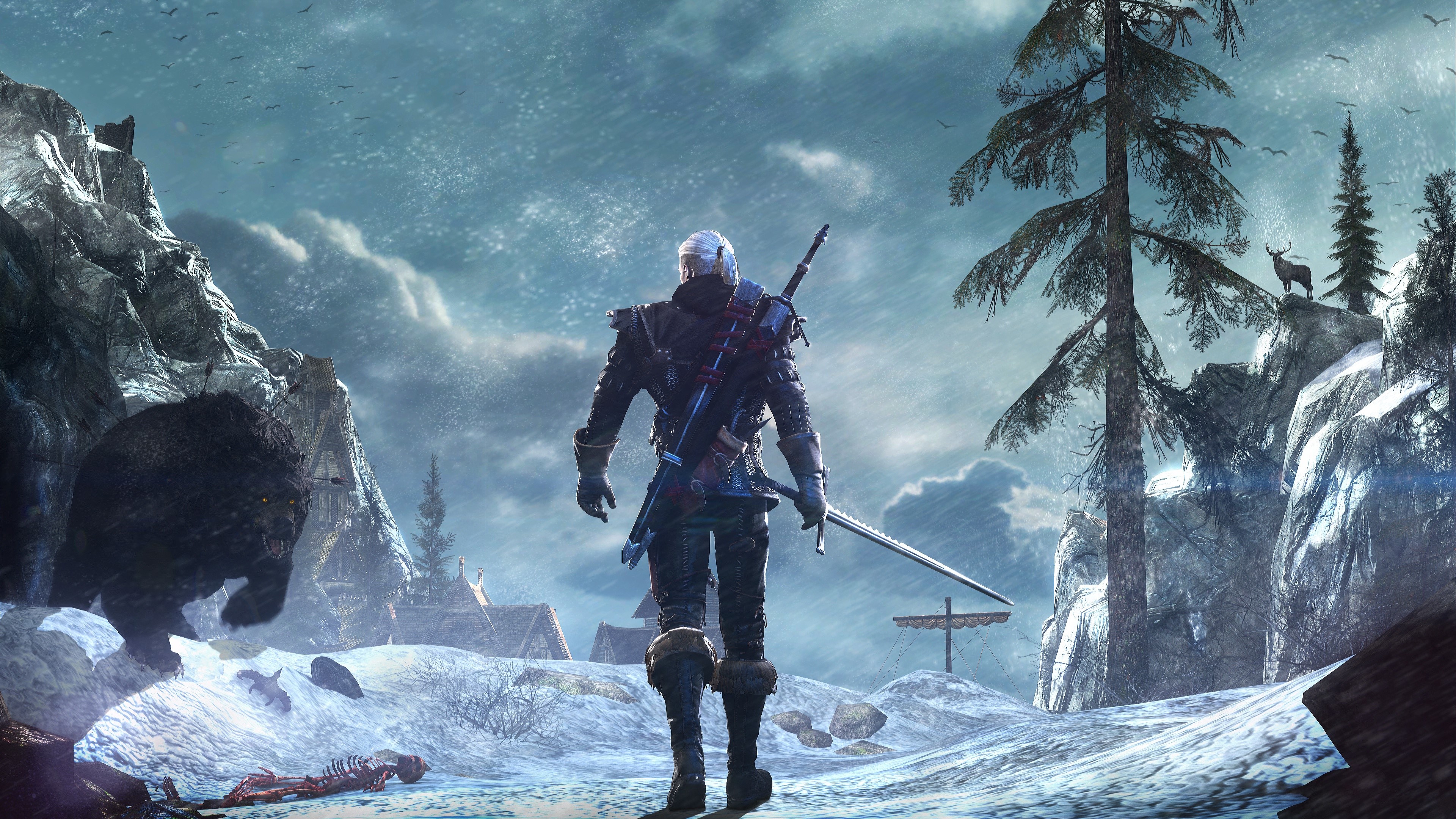 Geralt of Rivia from The Witcher 3: Wild Hunt in snow HD Wallpaper