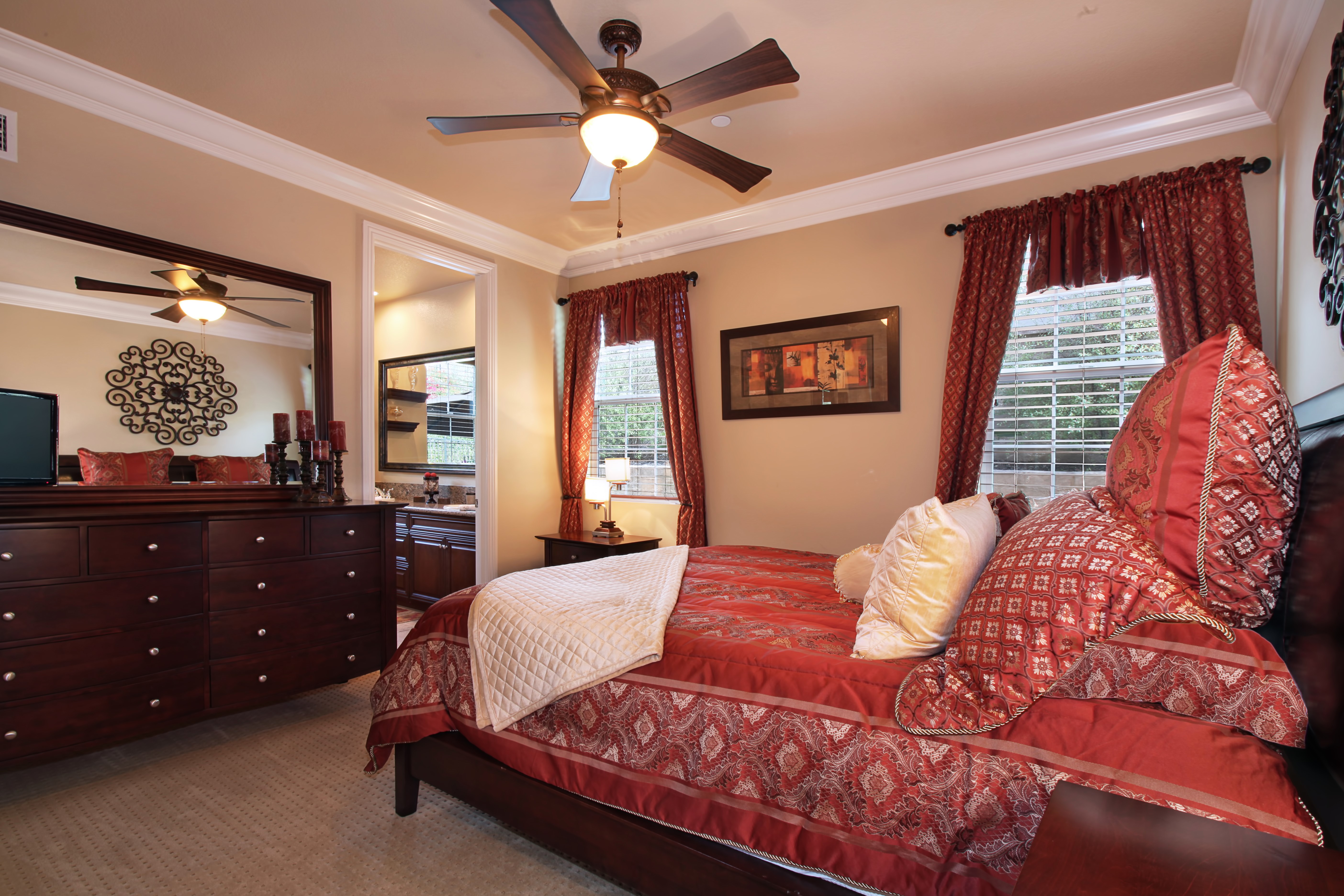 Bedroom Interior Design with Red Accents HD Wallpaper