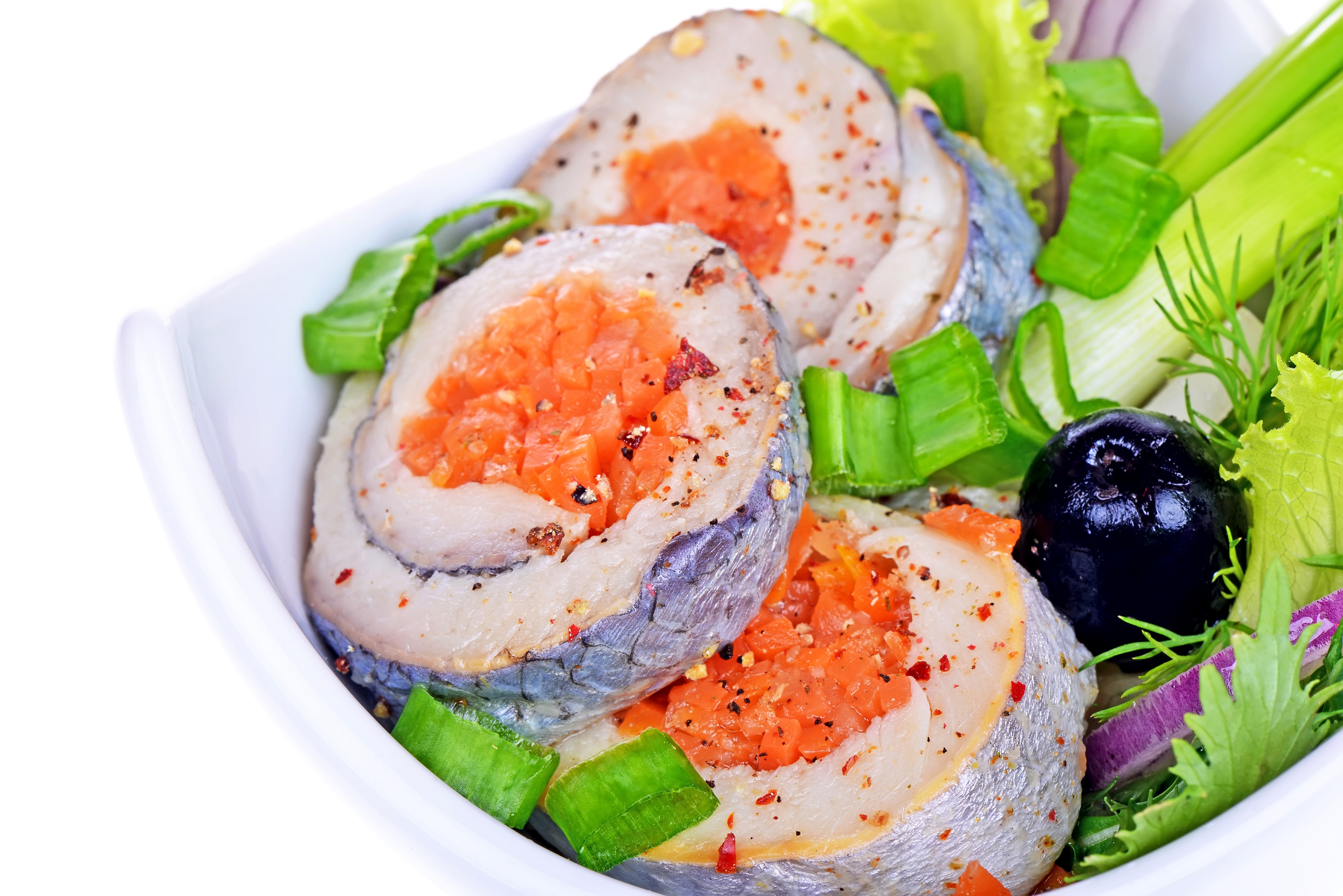 Seafood Rolls with Salad and Olive HD Wallpaper