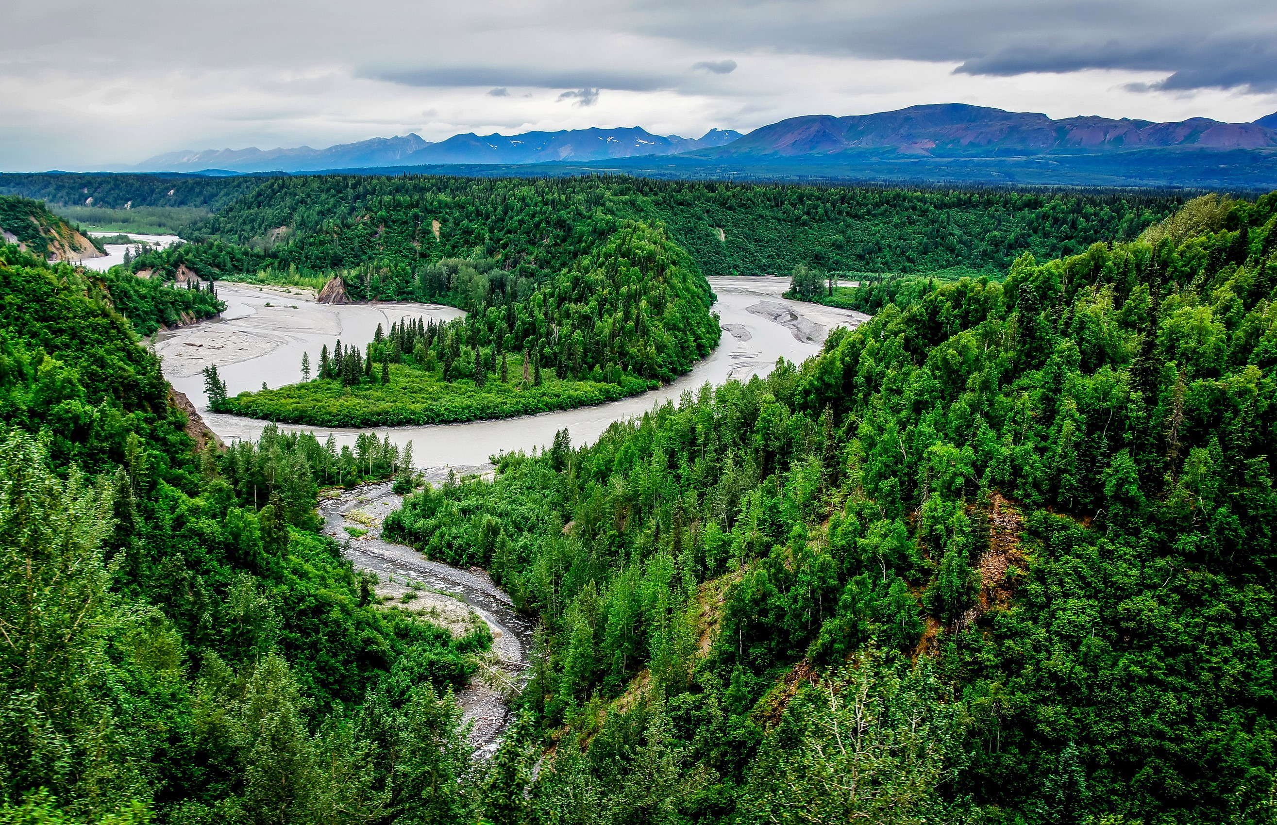 River winding through Denali National Park, Alaska HD Wallpaper