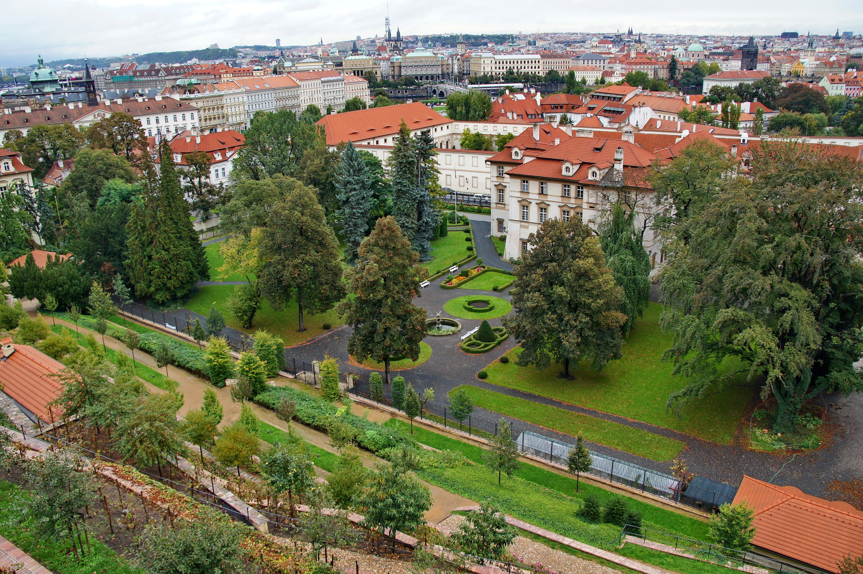 Prague cityscape with gardens and buildings HD Wallpaper